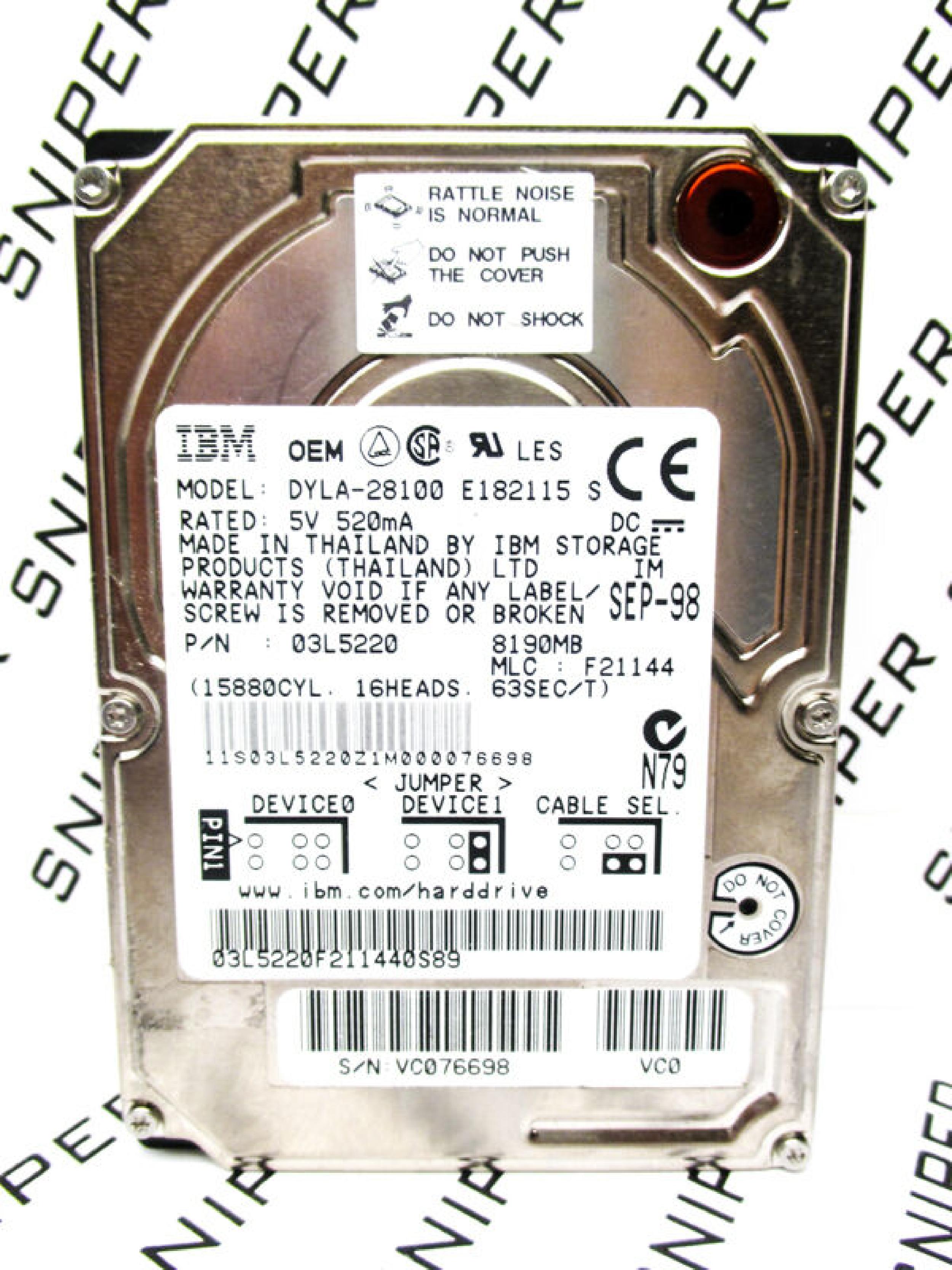 IBM 03L5220 TRAVELSTAR 8.19GB 4900RPM AT 2.5 INCH HARD DRIVE