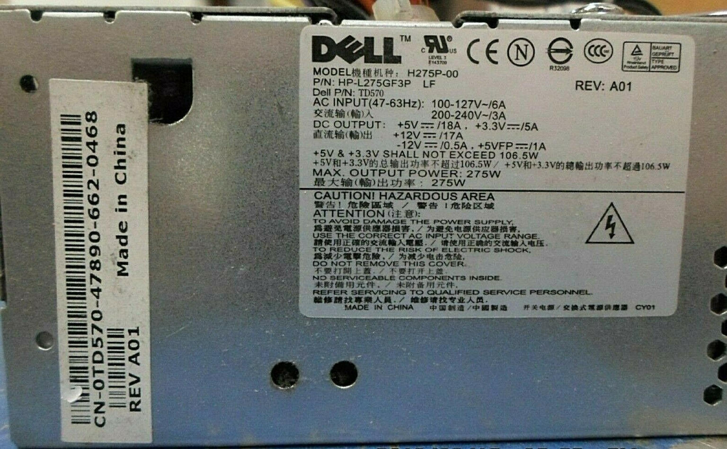 DELL 0TD570 POWER SUPPLY 275W GX620 SFF