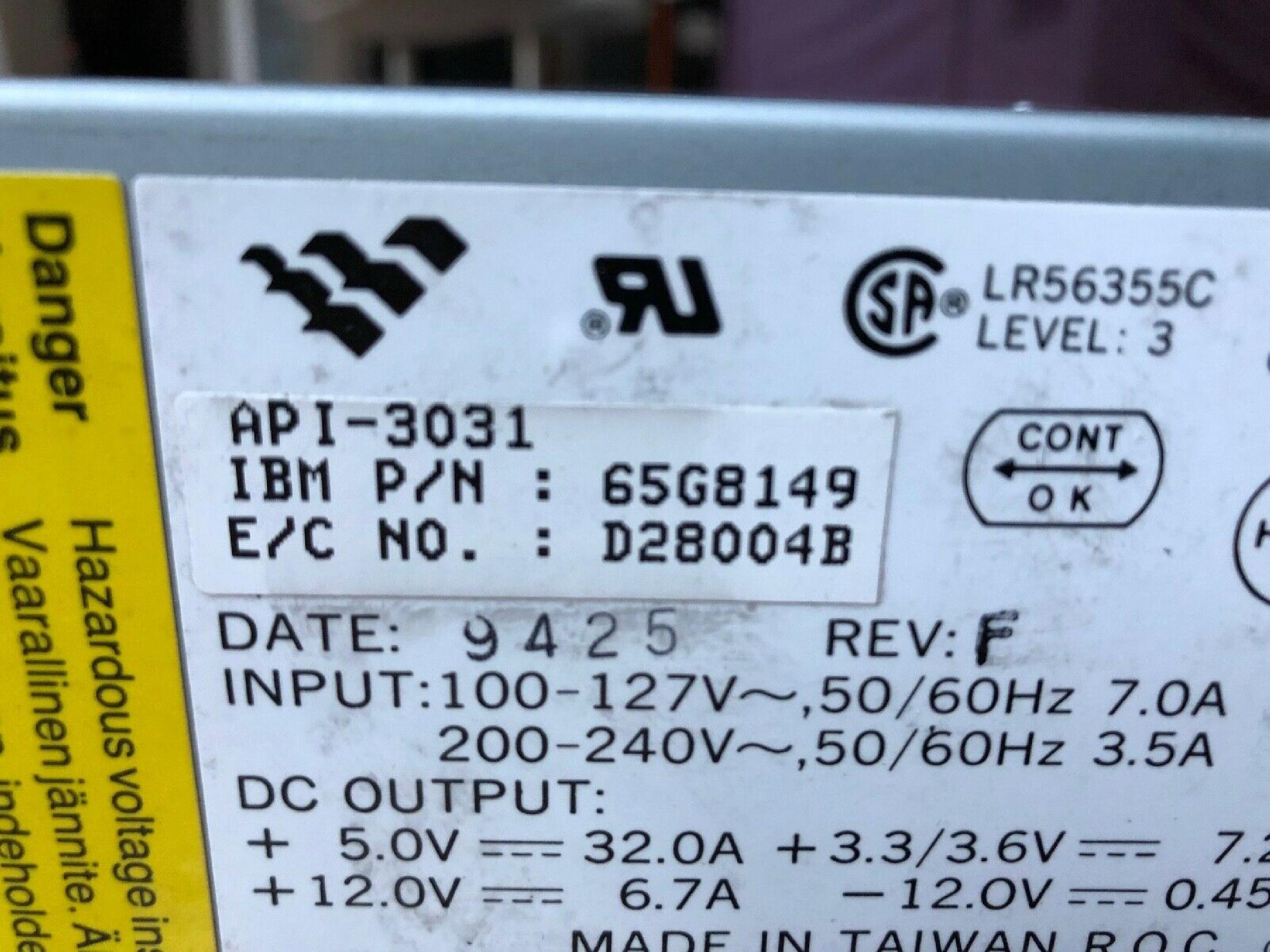 IBM 65G8149 POWER SUPPLY PULLED FROM RS6000 7009-26-05103