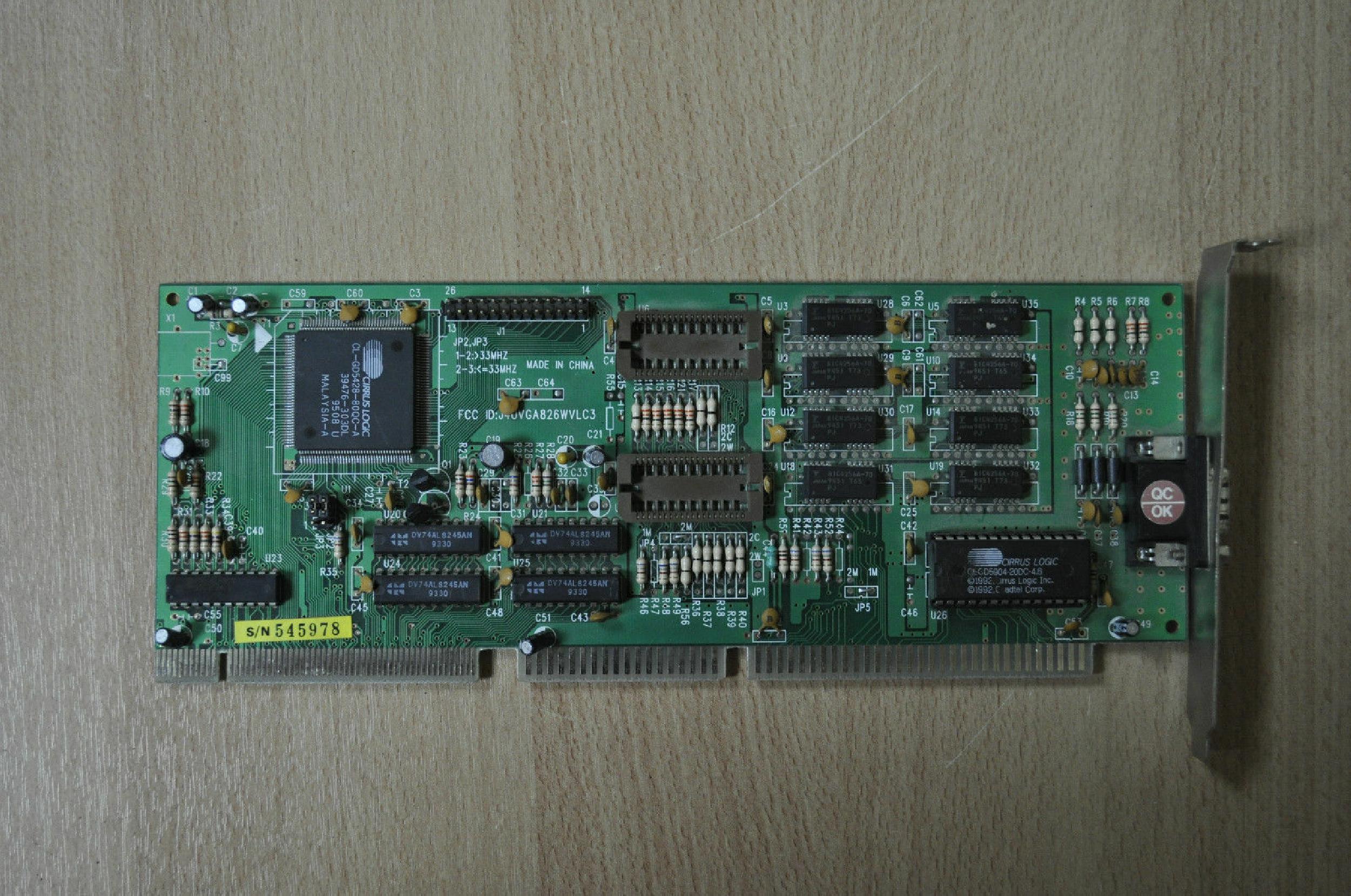 CIRRUS LOGIC J4UVGA826WVLC3 VL-BUS VIDEO CARD LOGIC CL-GD5424-80QC-A