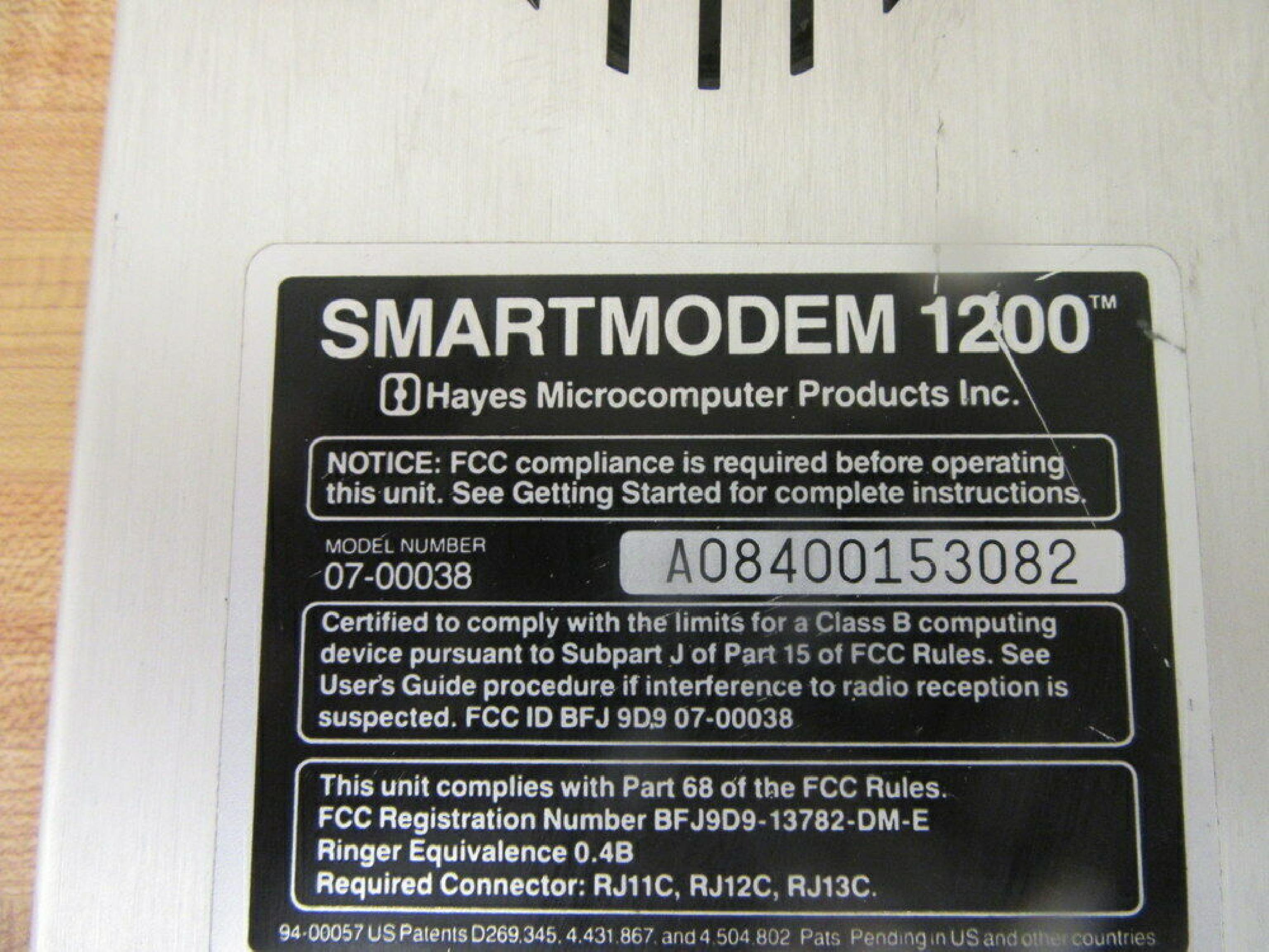 HAYES 07-00038 SMARTMODEM 1200 WITH POWER SUPPLY