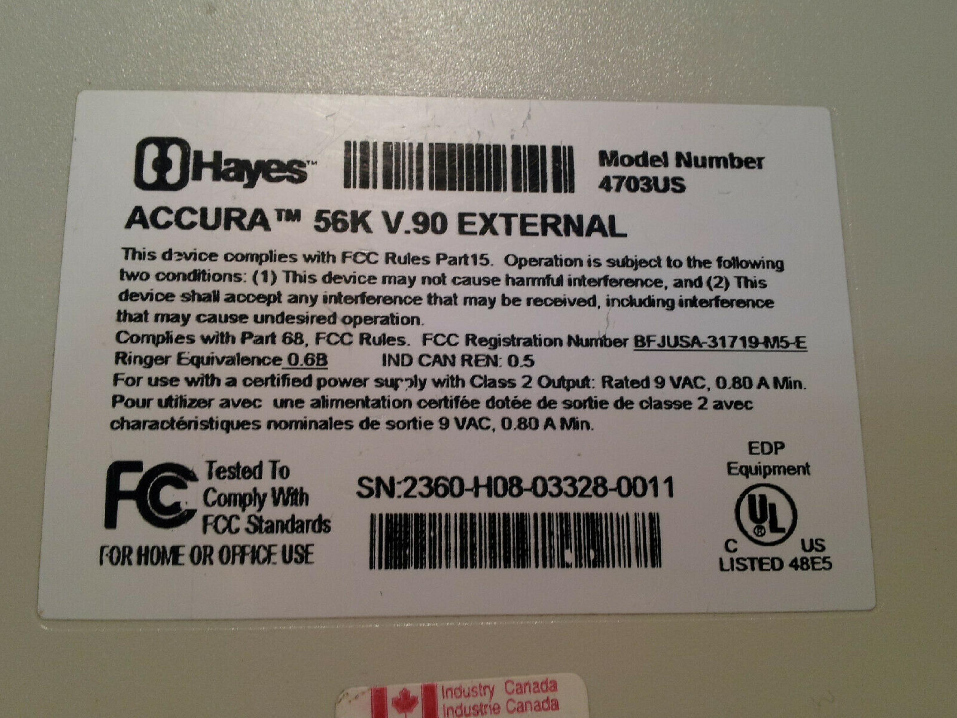 HAYES 4703US ACCURA 56K EXT. FAX MODEM