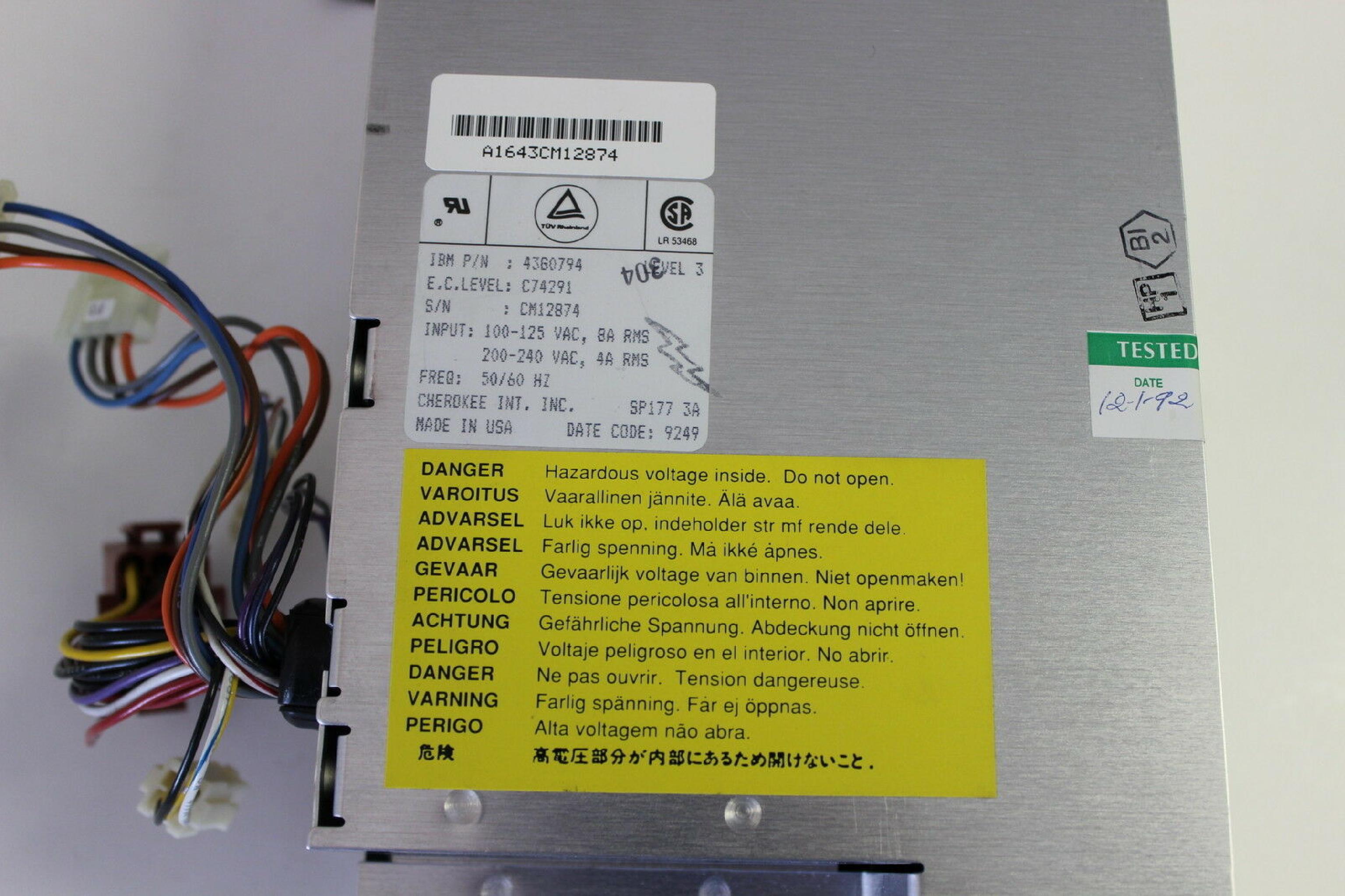 IBM 43G0794 POWER SUPPLY PULLED FROM POWER STATION 360 TYPE 7012