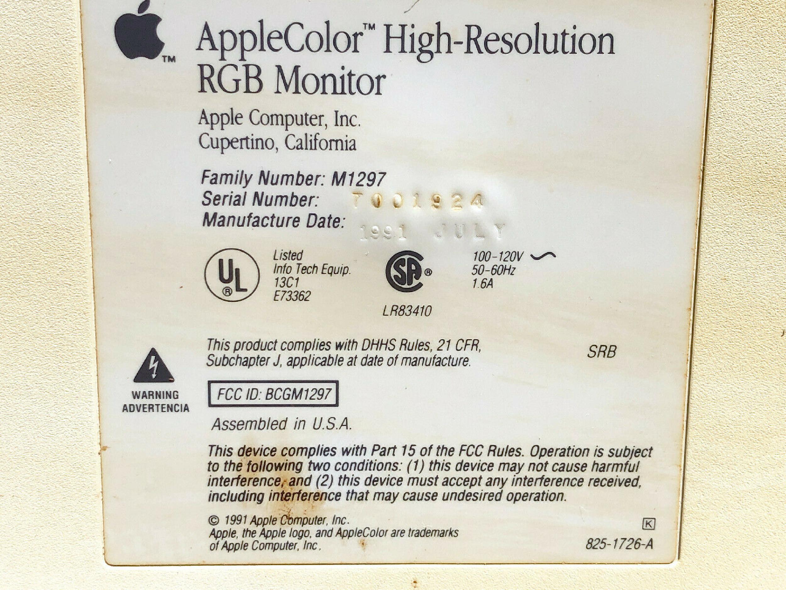 APPLE RGB MONITOR RGB, 13INCH COLOR HIGH RESOLUTION