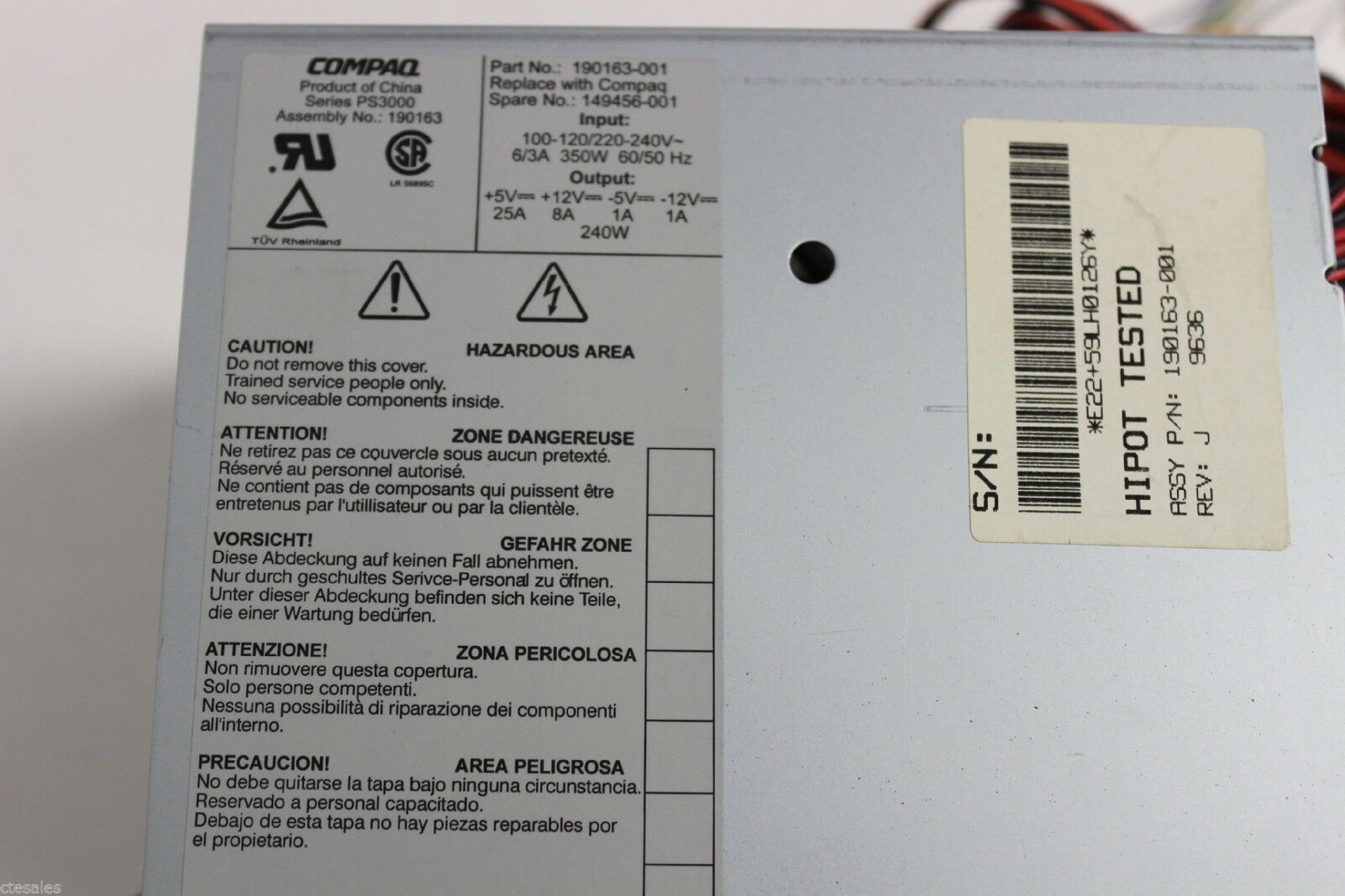 COMPAQ / HEWLETT PACKARD / HP PS3000 240 WATT POWER SUPPLY PROLIANT PROSIGNIA