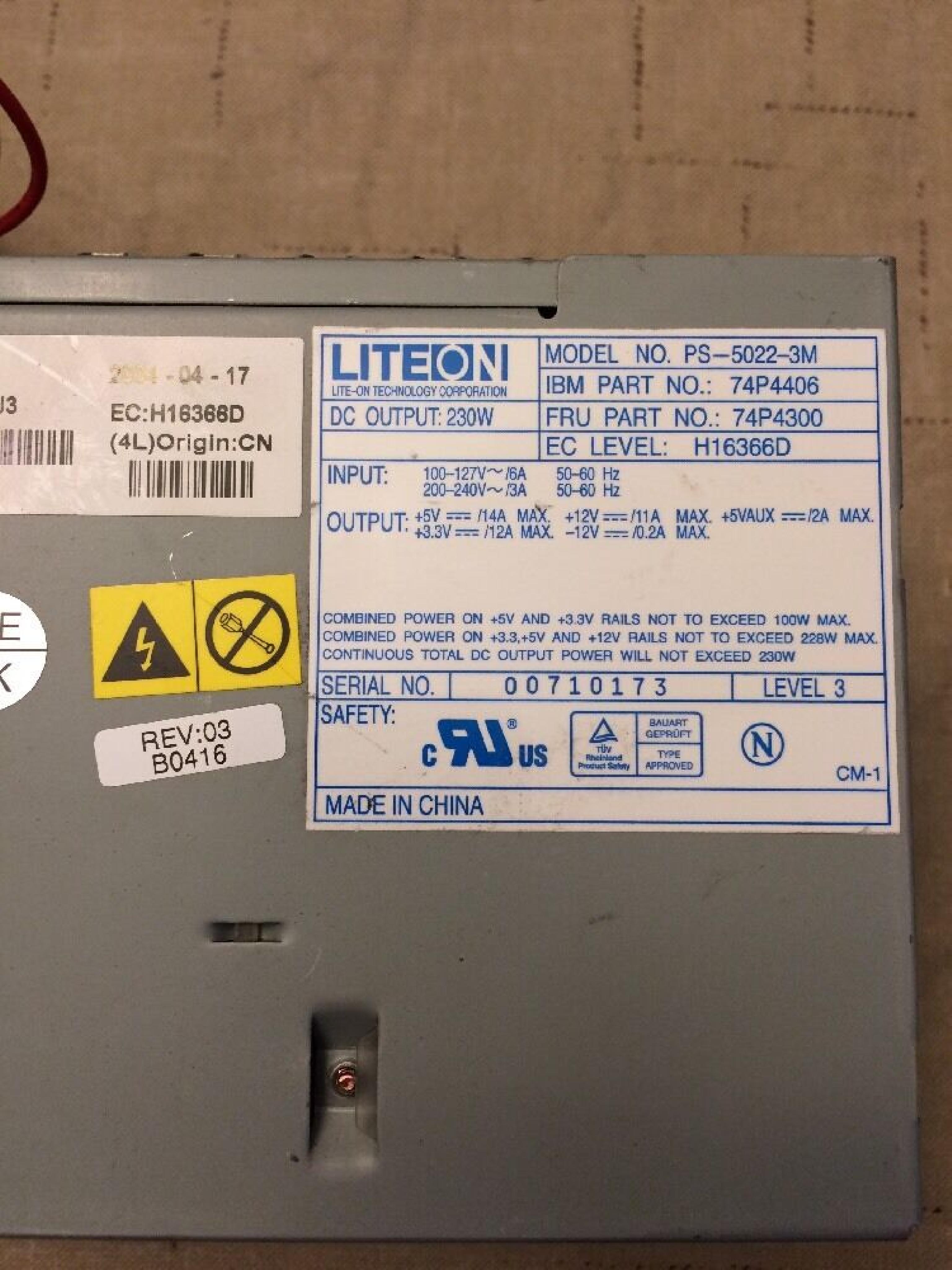 LITEON PS-5022-3M 230 WATT ATX POWER SUPPLY WITH SATA POWER