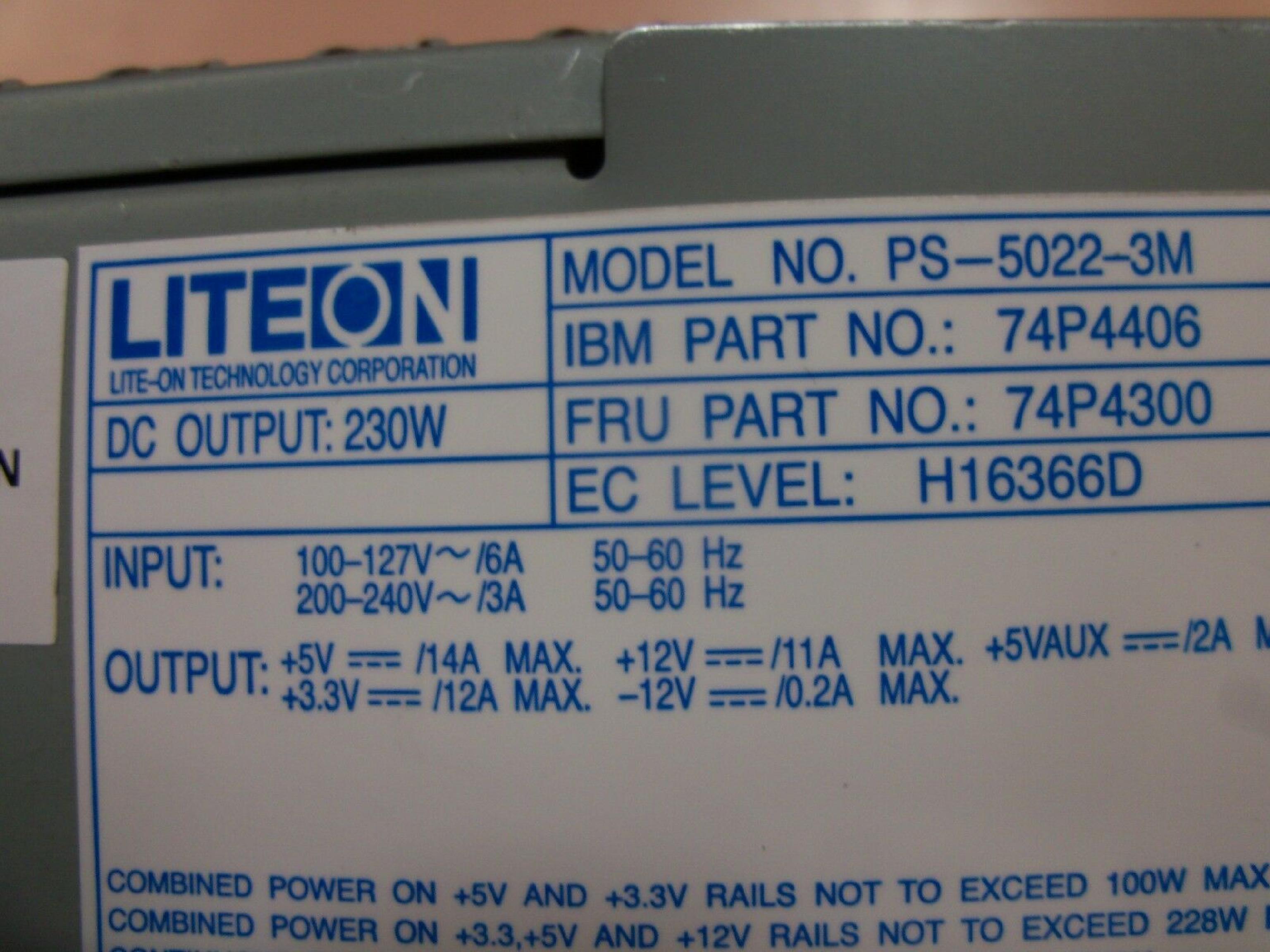 LITEON PS-5022-3M 230 WATT ATX POWER SUPPLY WITH SATA POWER