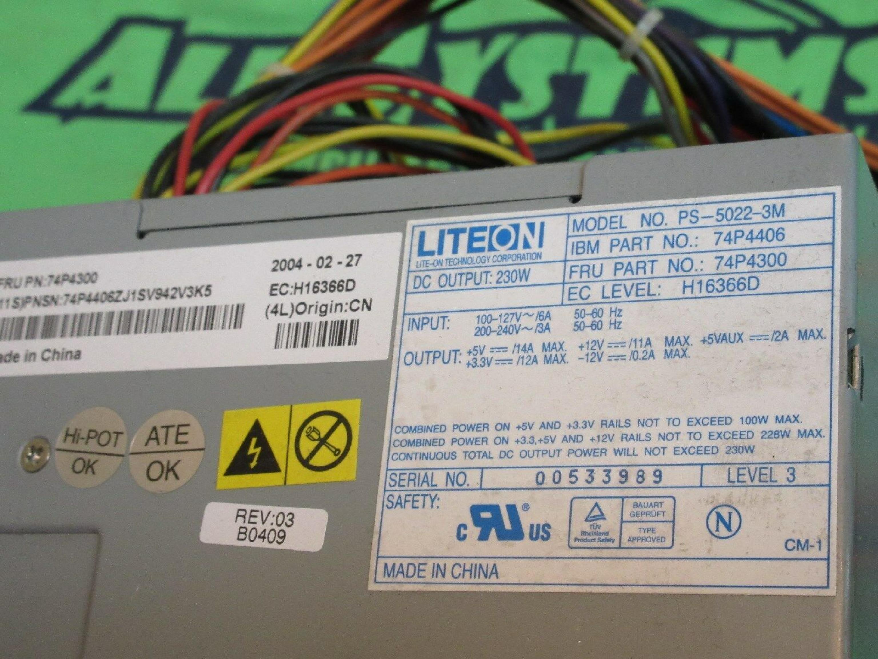 LITEON PS-5022-3M 230 WATT ATX POWER SUPPLY WITH SATA POWER