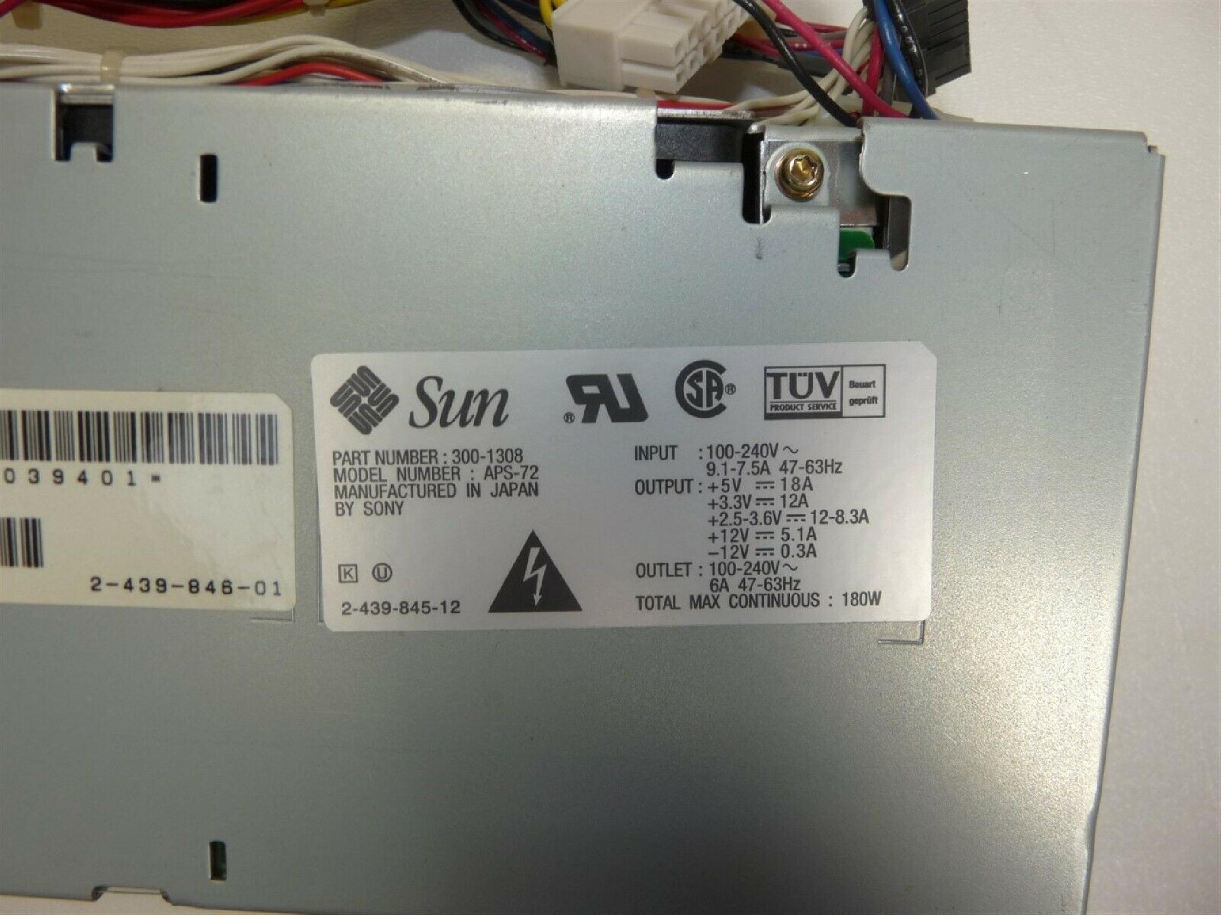 SUN MICROSYSTEMS APS-72 180 WATT POWER SUPPLY