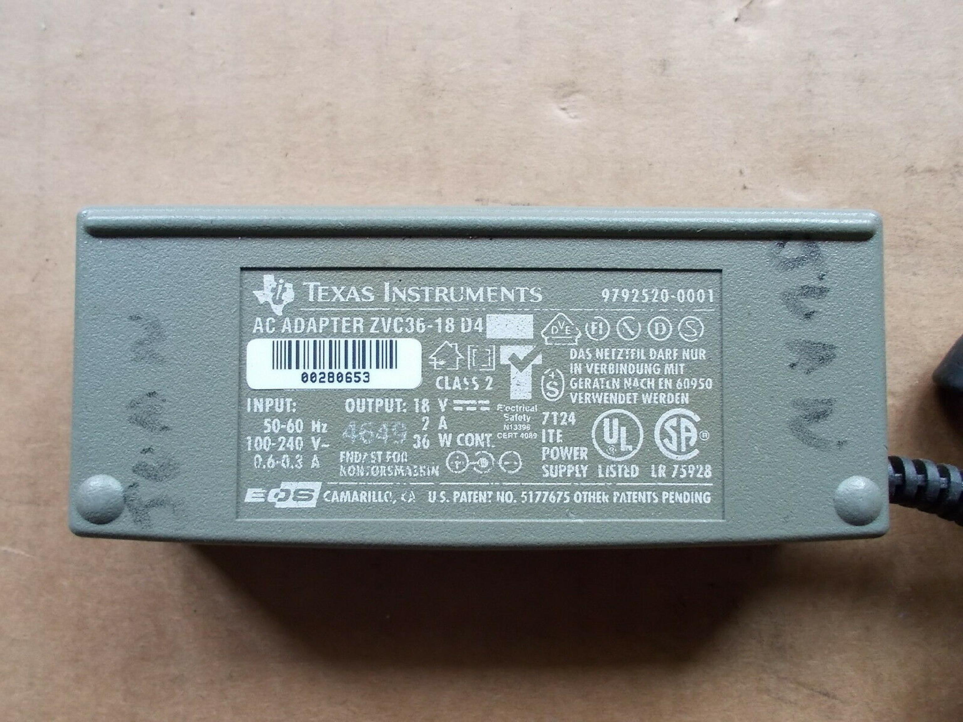 TEXAS INSTRUMENTS / TI 9792520-0001 AC ADAPTER 18V 2A