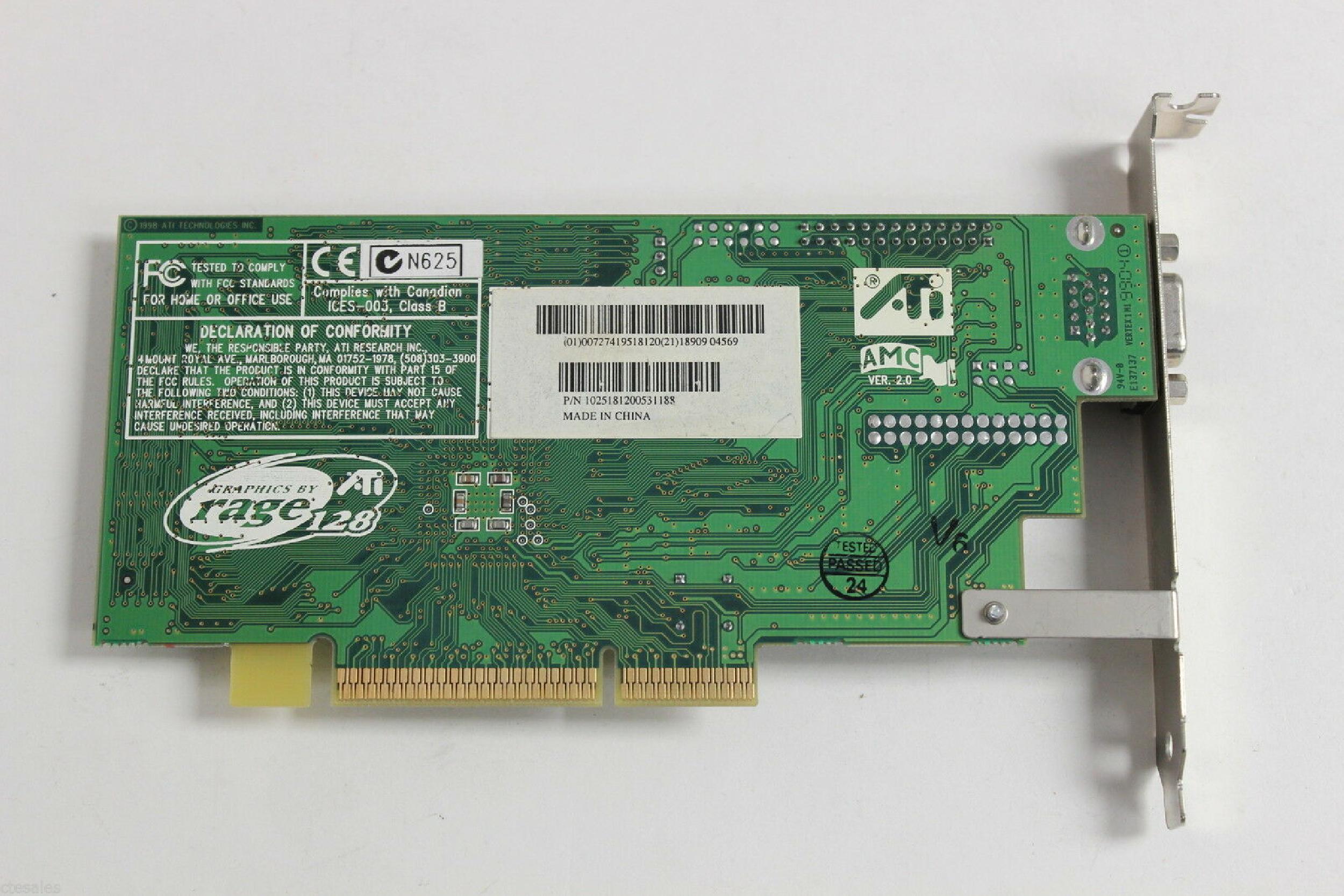 ATI 109-51800-01 16MB AGP VIDEO CARD RAGE PRO 128 WITH VGA PORT