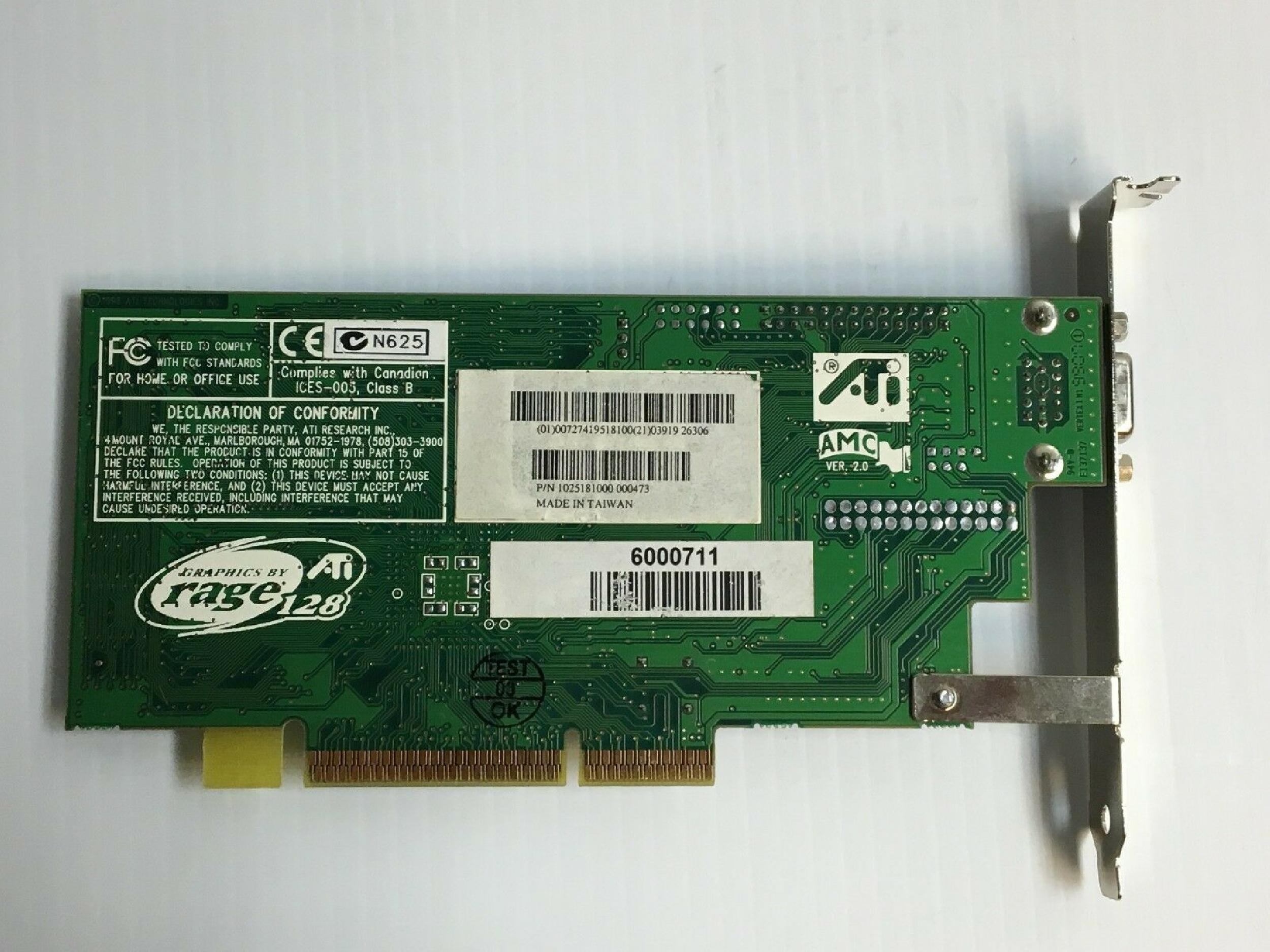 ATI 1025181000 16MB AGP VIDEO CARD RAGE PRO 128 WITH VGA PORT