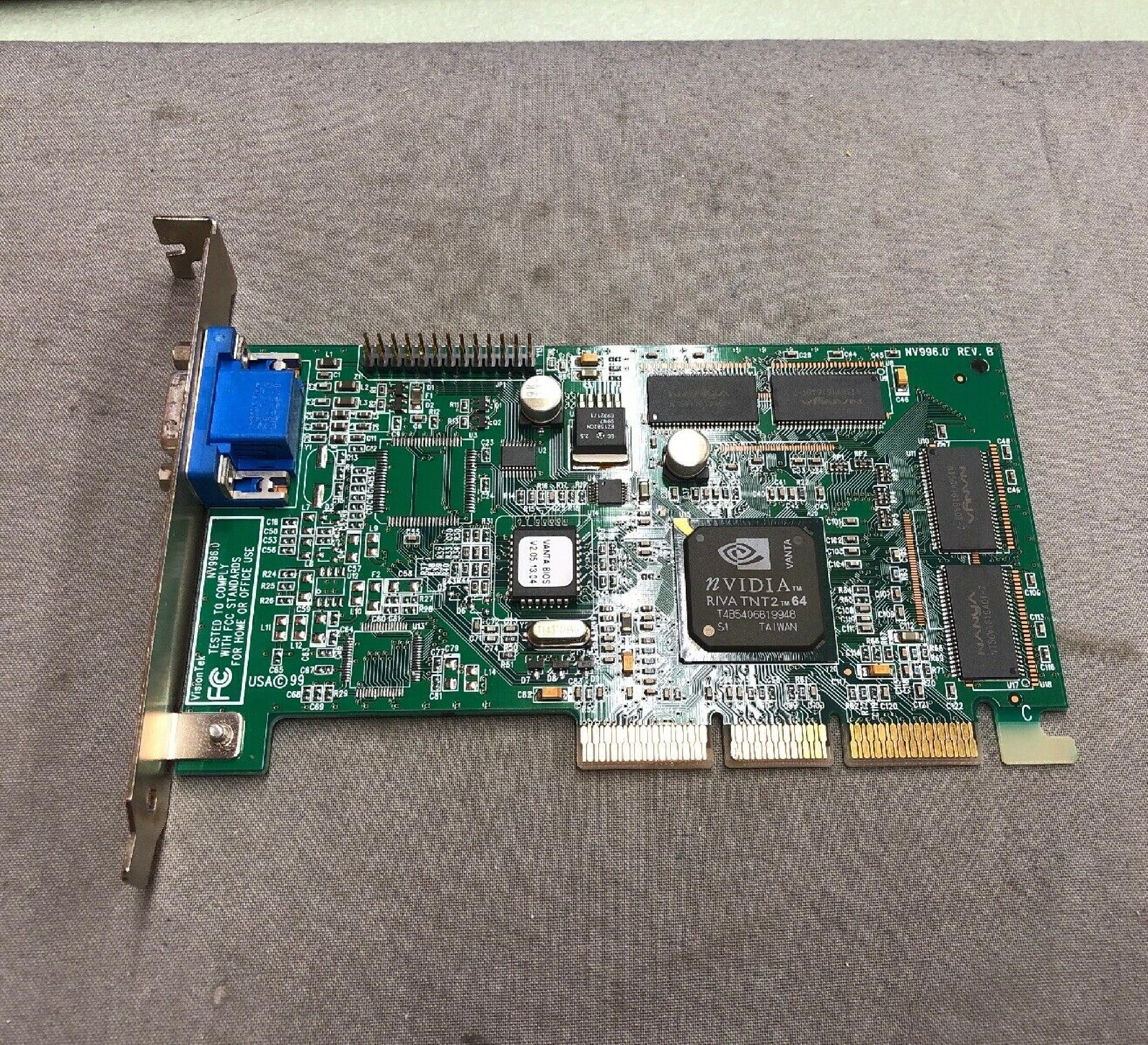 GATEWAY 2000 / VISIONTEK 6001425 NVIDIA RIVA TNT2 64 AGP VIDEO CARD T6B5802370014 8MB 32MB WITH VGA OUTPUT