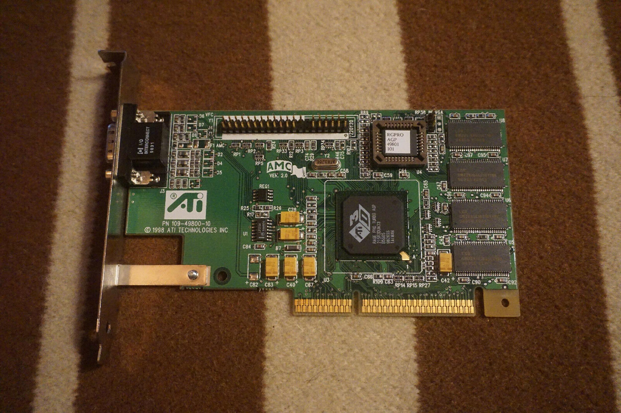 ATI 109-49800-10 RAGE PRO TURBO AGP 8MB VIDEO CARD VGA OUT WITH PORT