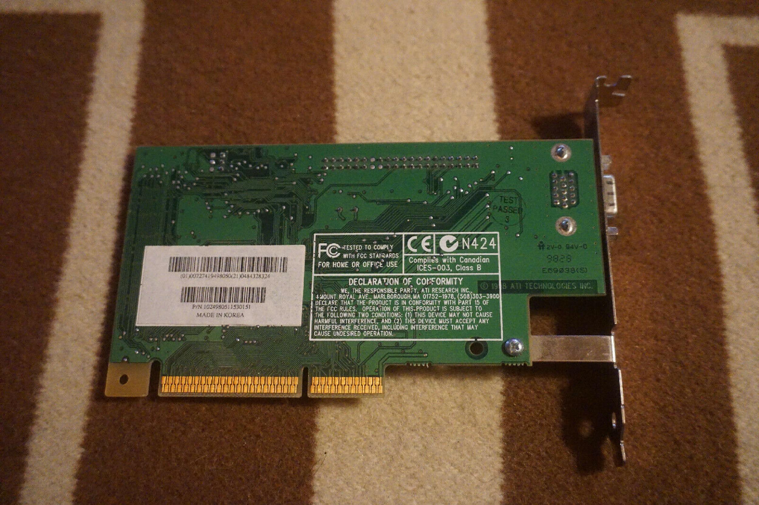 ATI 109-49800-10 RAGE PRO TURBO AGP 8MB VIDEO CARD VGA OUT WITH PORT