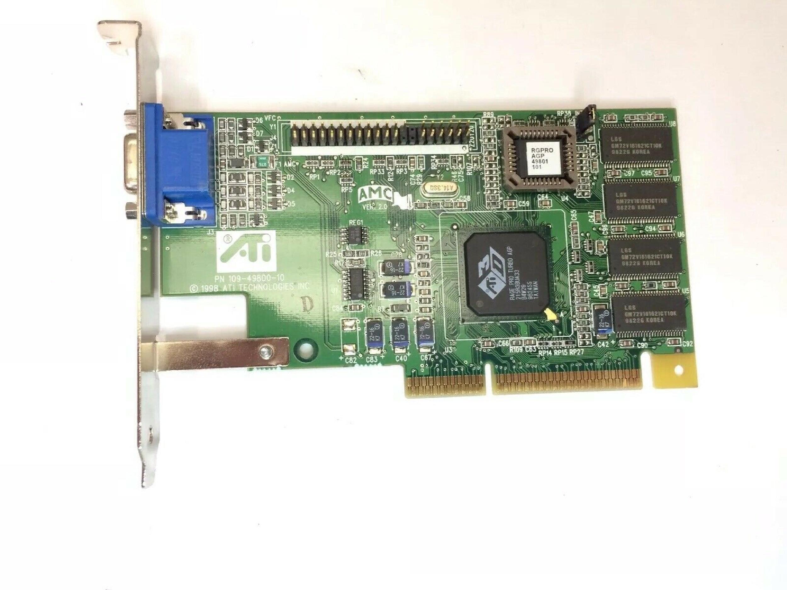 ATI 109-49800-10 RAGE PRO TURBO AGP 8MB VIDEO CARD VGA OUT WITH PORT