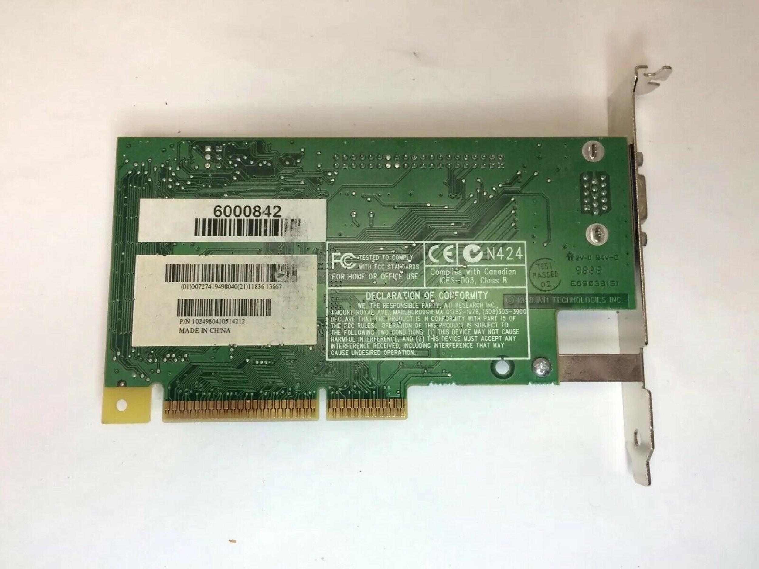 ATI 109-49800-10 RAGE PRO TURBO AGP 8MB VIDEO CARD VGA OUT WITH PORT