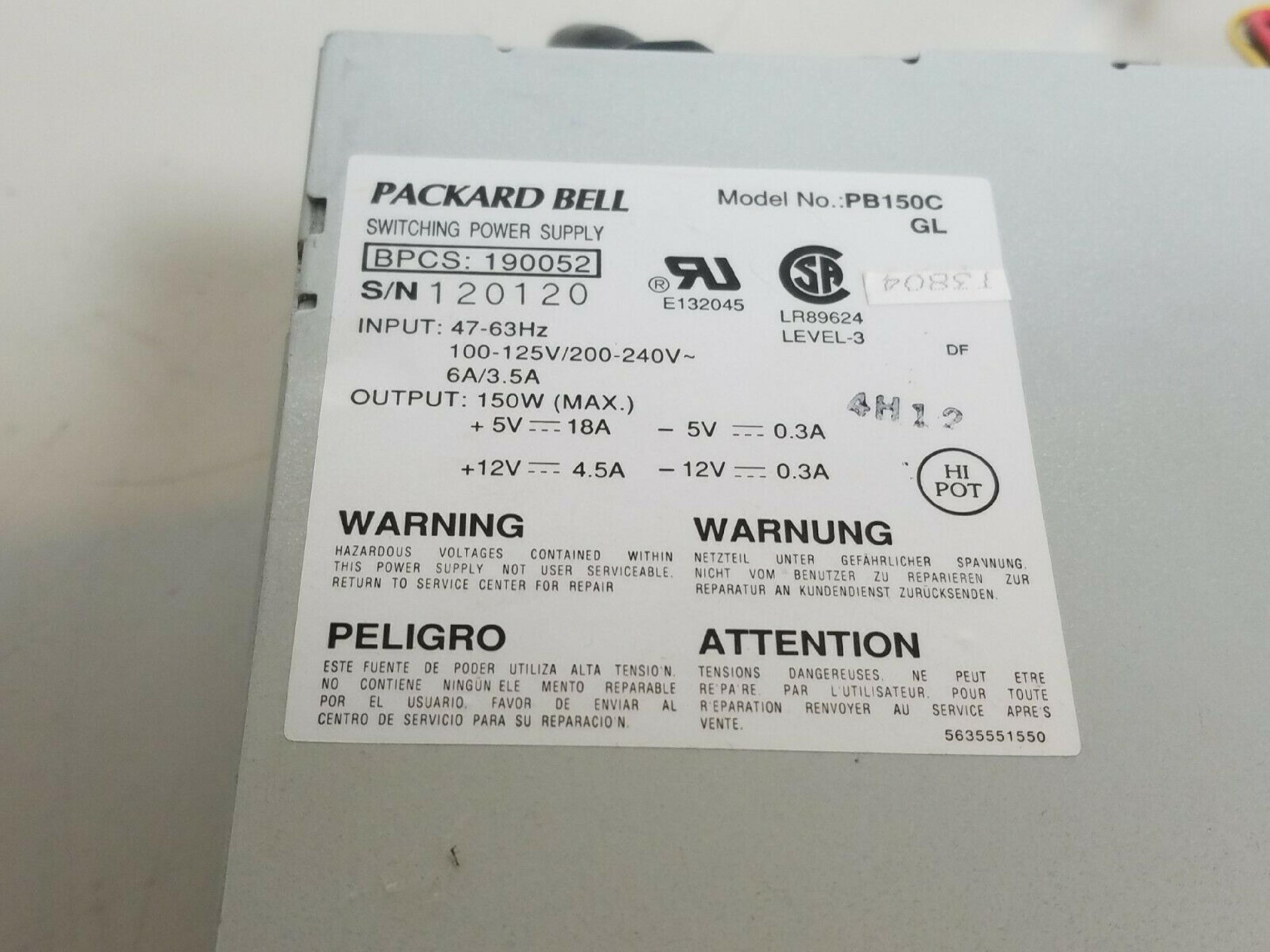 PACKARD BELL PB150CGL 150 WATT AT STYLE POWER SUPPLY EXTERNAL PLUNGER SWITCH