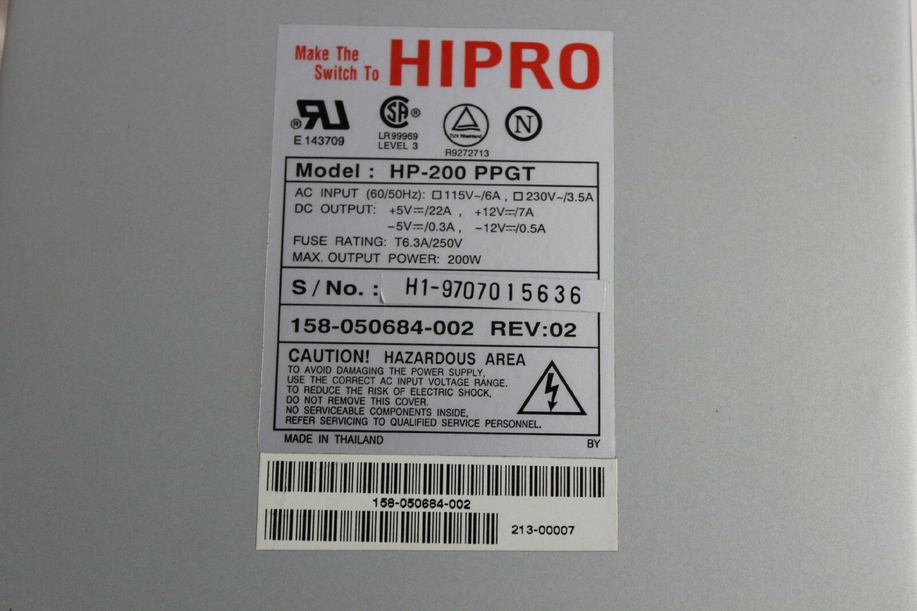 HIPRO HP-200 PPGT POWER SUPPLY 200 WATT AT STYLE