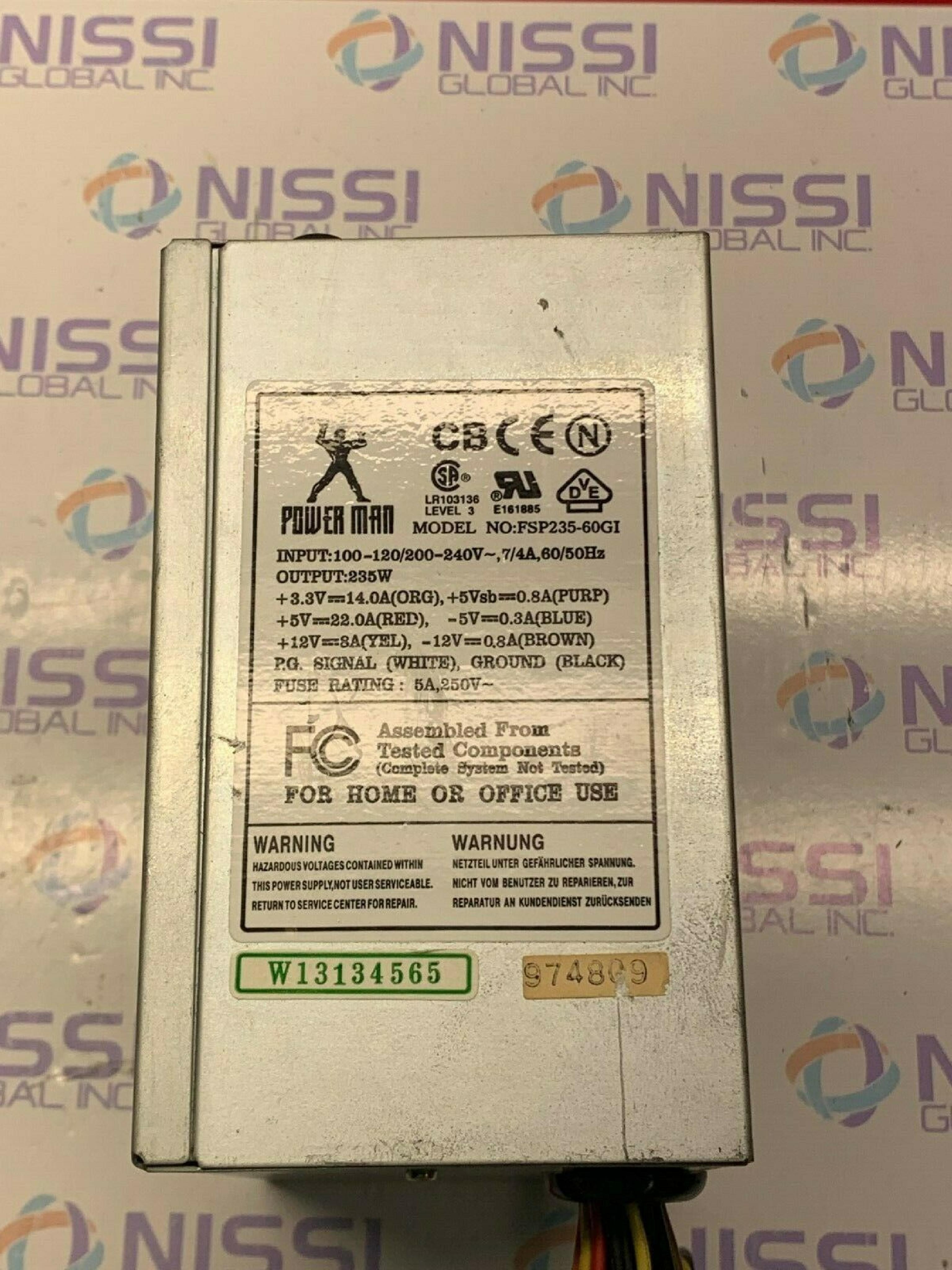 FSP GROUP / SPARKLE POWER INTL LTD / POWER MAN / YATE LOON FSP235-60GI CLONE 235 WATT POWER SUPPLY ATX AND SWITCH STYLE 235W 20 PIN