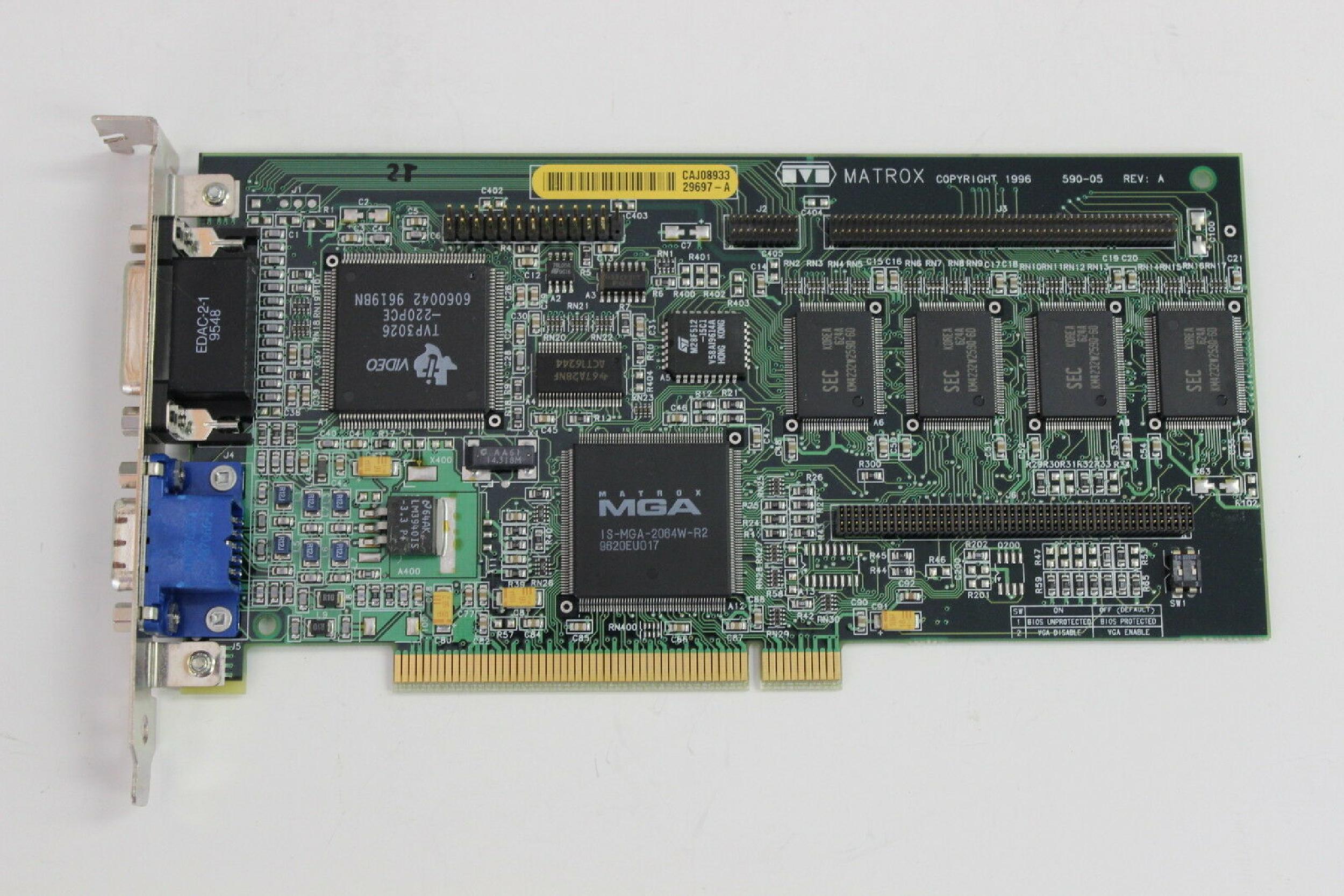 MATROX MGA-MIL/4N MILLENNIUM PCI 4MB VIDEO CARD AGP WITH VGA OUTPUT AND A/V OUTPUTS