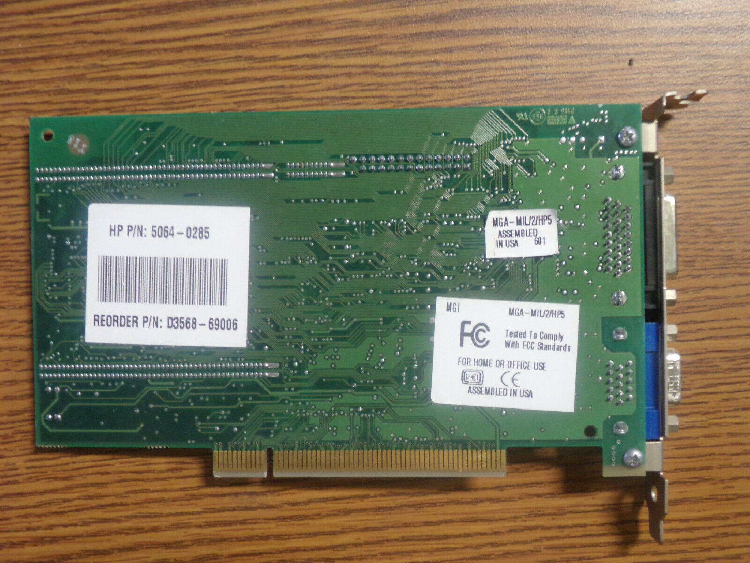 MATROX MGA-MIL/2/HP5 2MB PCI VIDEO ADAPTER CARD WITH VGA AND OUTPUT OUTPUTS