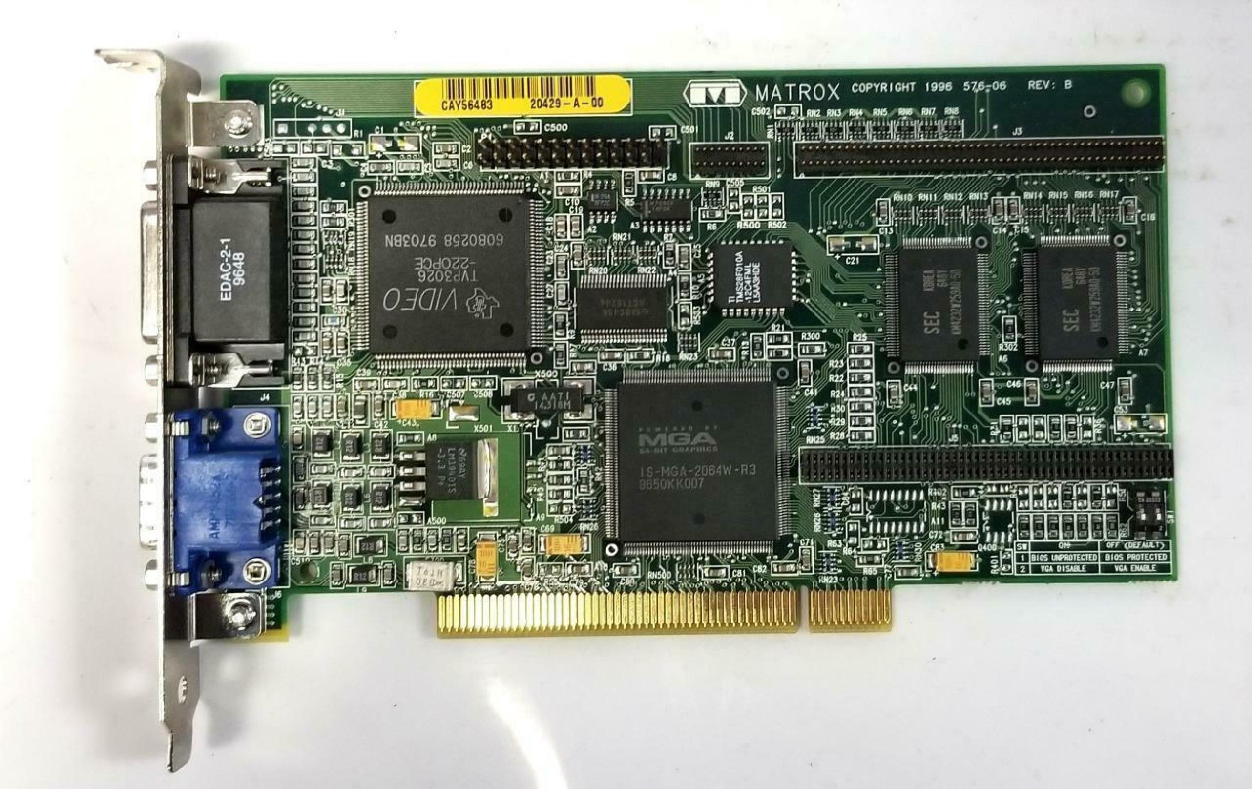 MATROX MGA-MIL/2/HP5 2MB PCI VIDEO ADAPTER CARD WITH VGA AND OUTPUT OUTPUTS