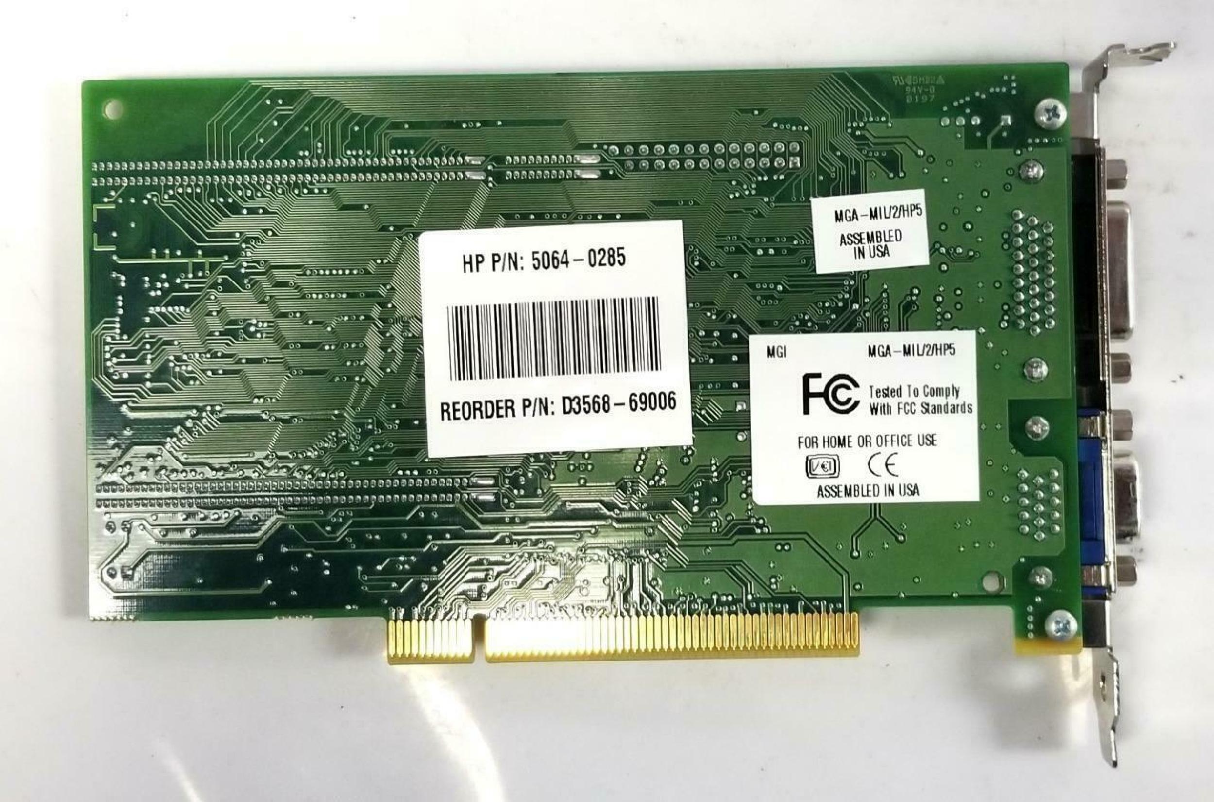 MATROX MGA-MIL/2/HP5 2MB PCI VIDEO ADAPTER CARD WITH VGA AND OUTPUT OUTPUTS