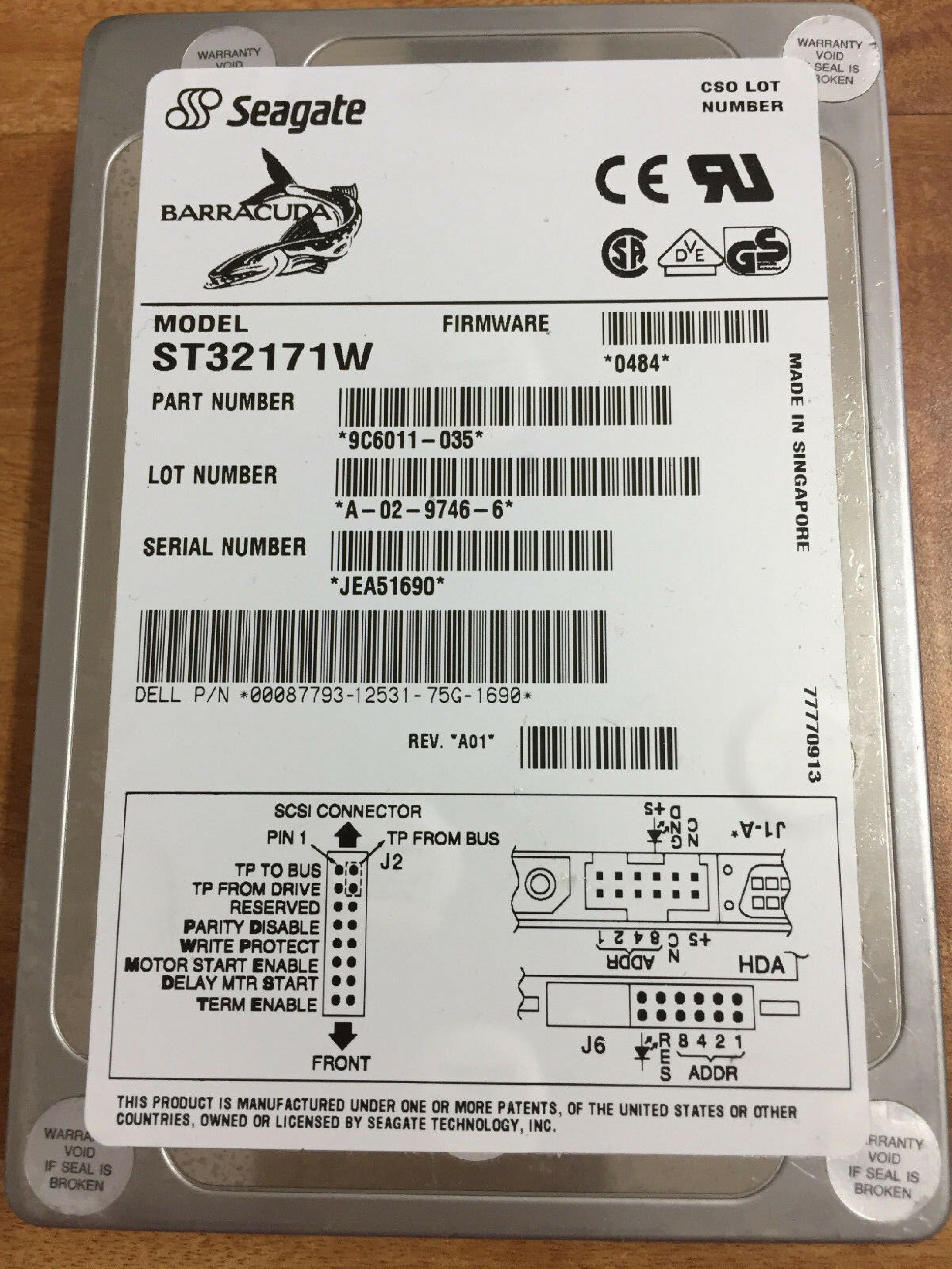 SEAGATE 9C6011-035 2.1GB BARRACUDA SCSI ULTRA WIDE