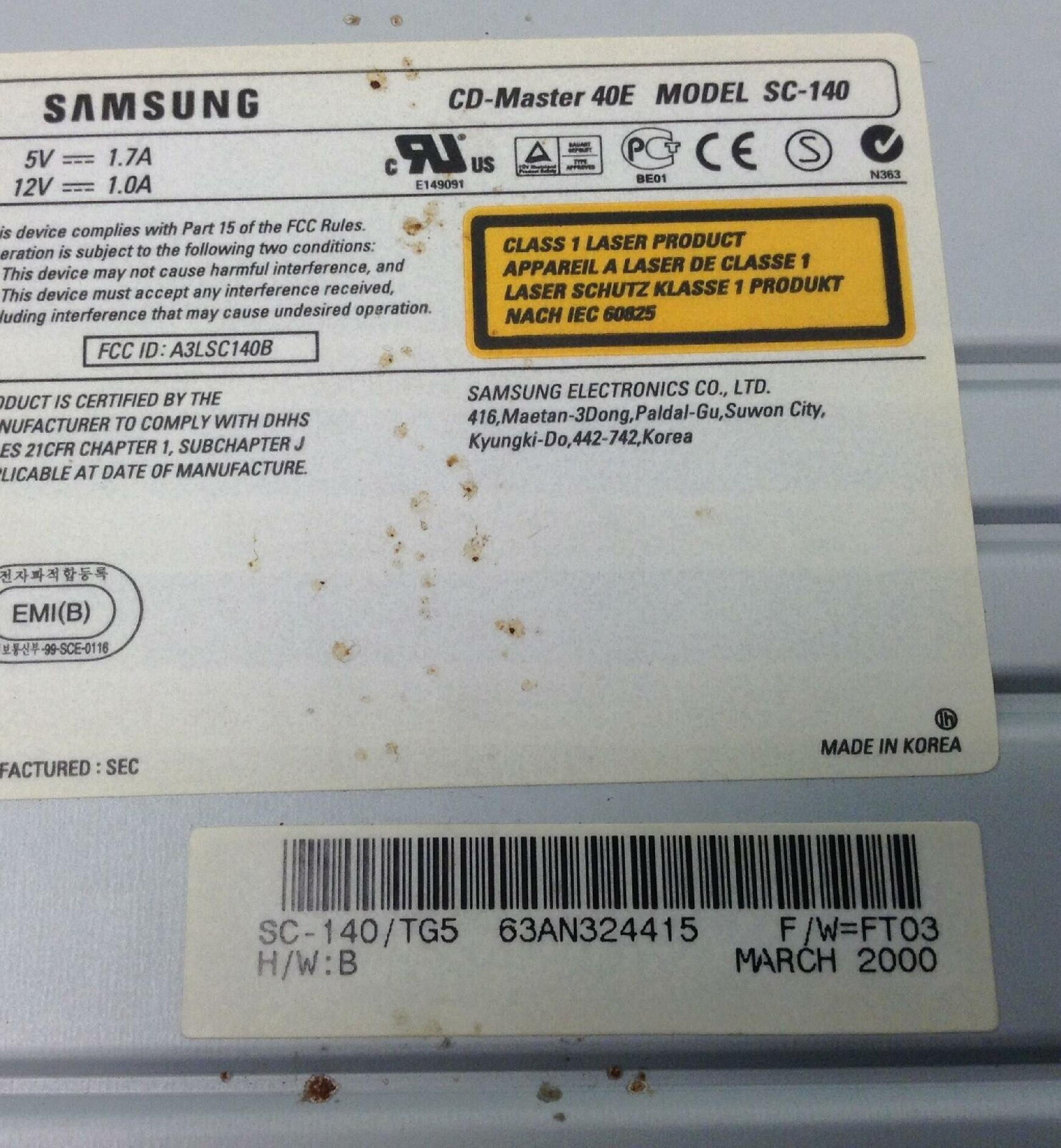 SAMSUNG SC-140 CDROM 40X IDE OFF WHITE PULLED FROM OPTIPLEX GX1 CD MASTER 40E CD-ROM DRIVE