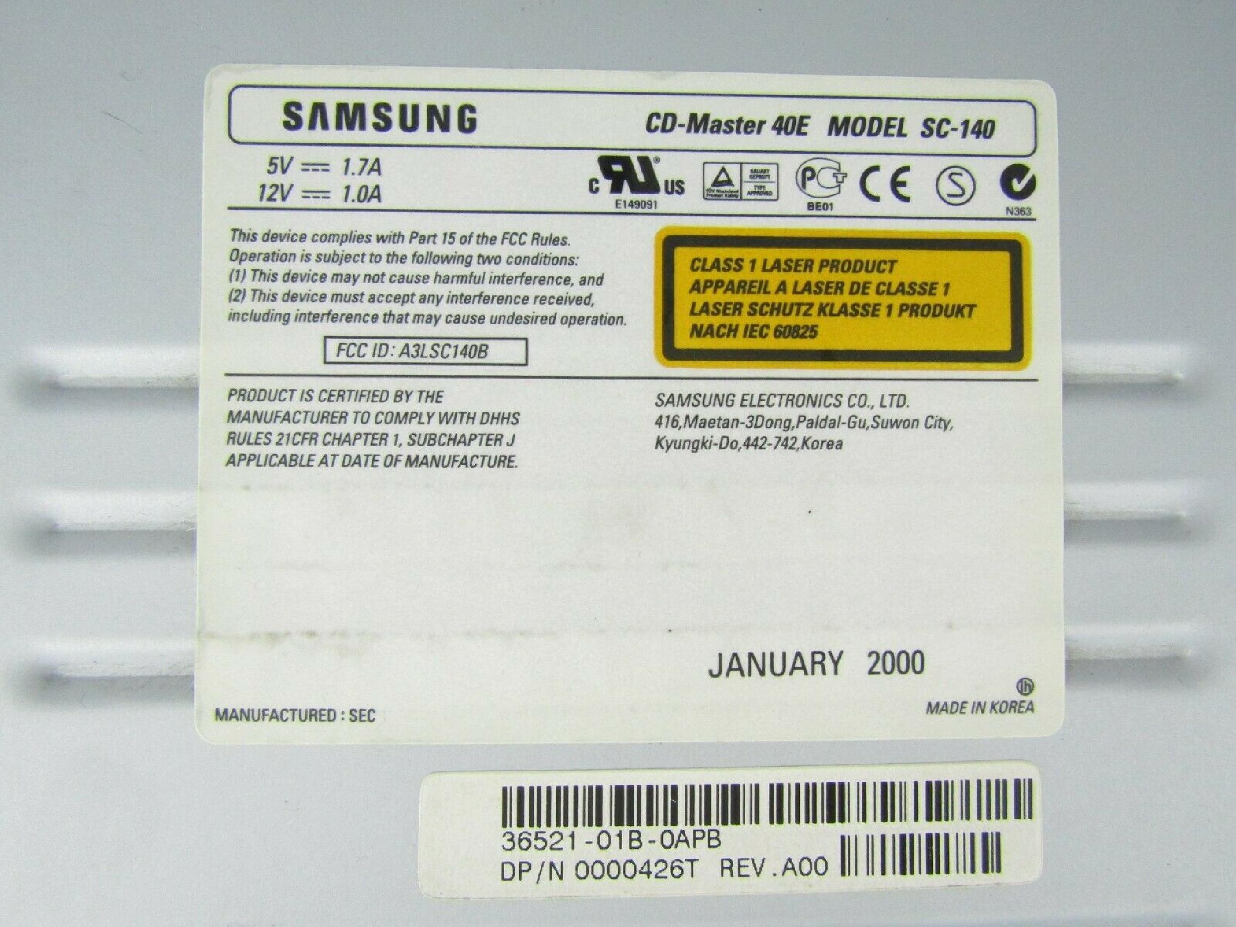 SAMSUNG SC-140 CDROM 40X IDE OFF WHITE PULLED FROM OPTIPLEX GX1 CD MASTER 40E CD-ROM DRIVE