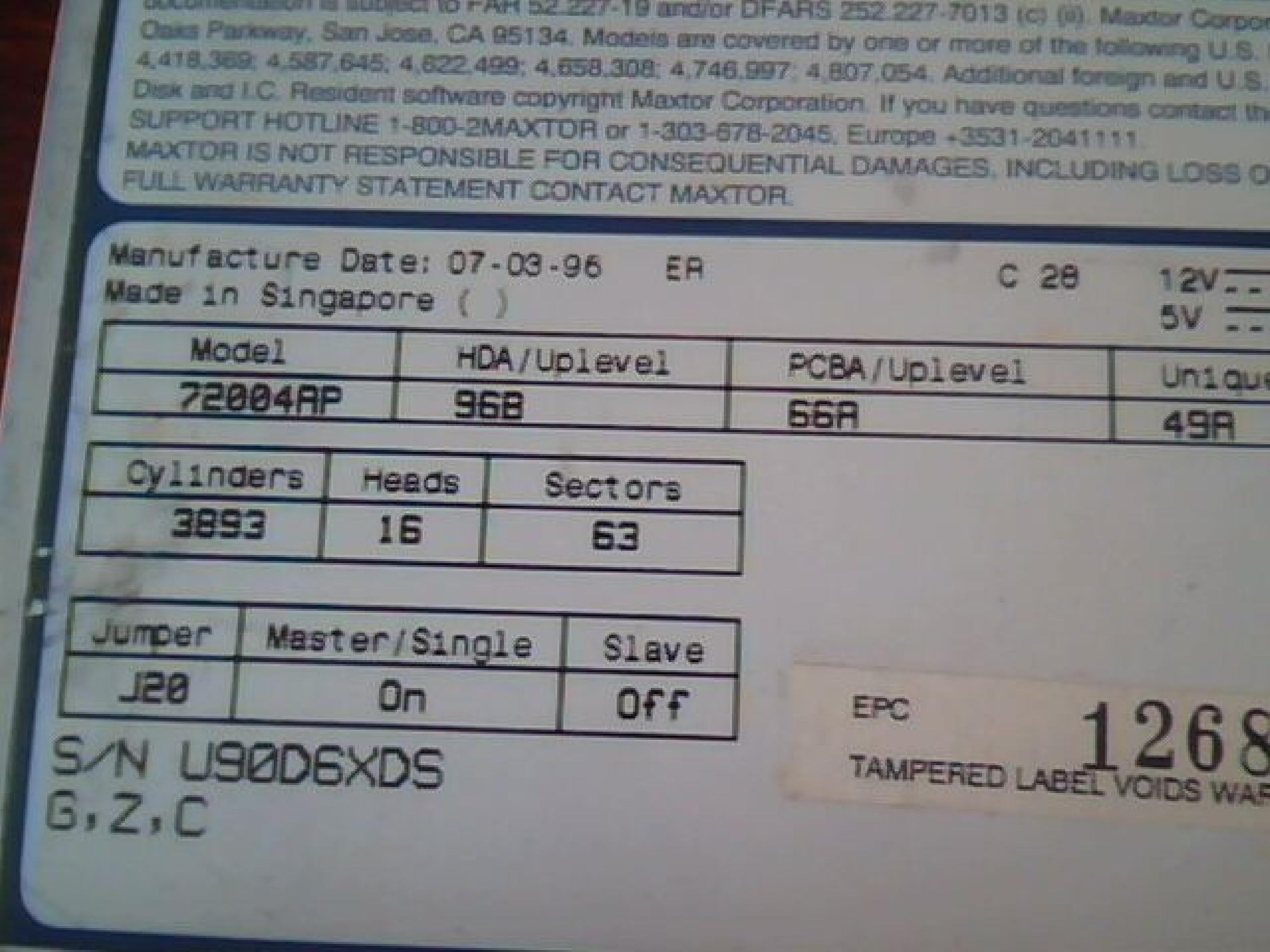 MAXTOR 72004AP 2GB IDE DRIVE