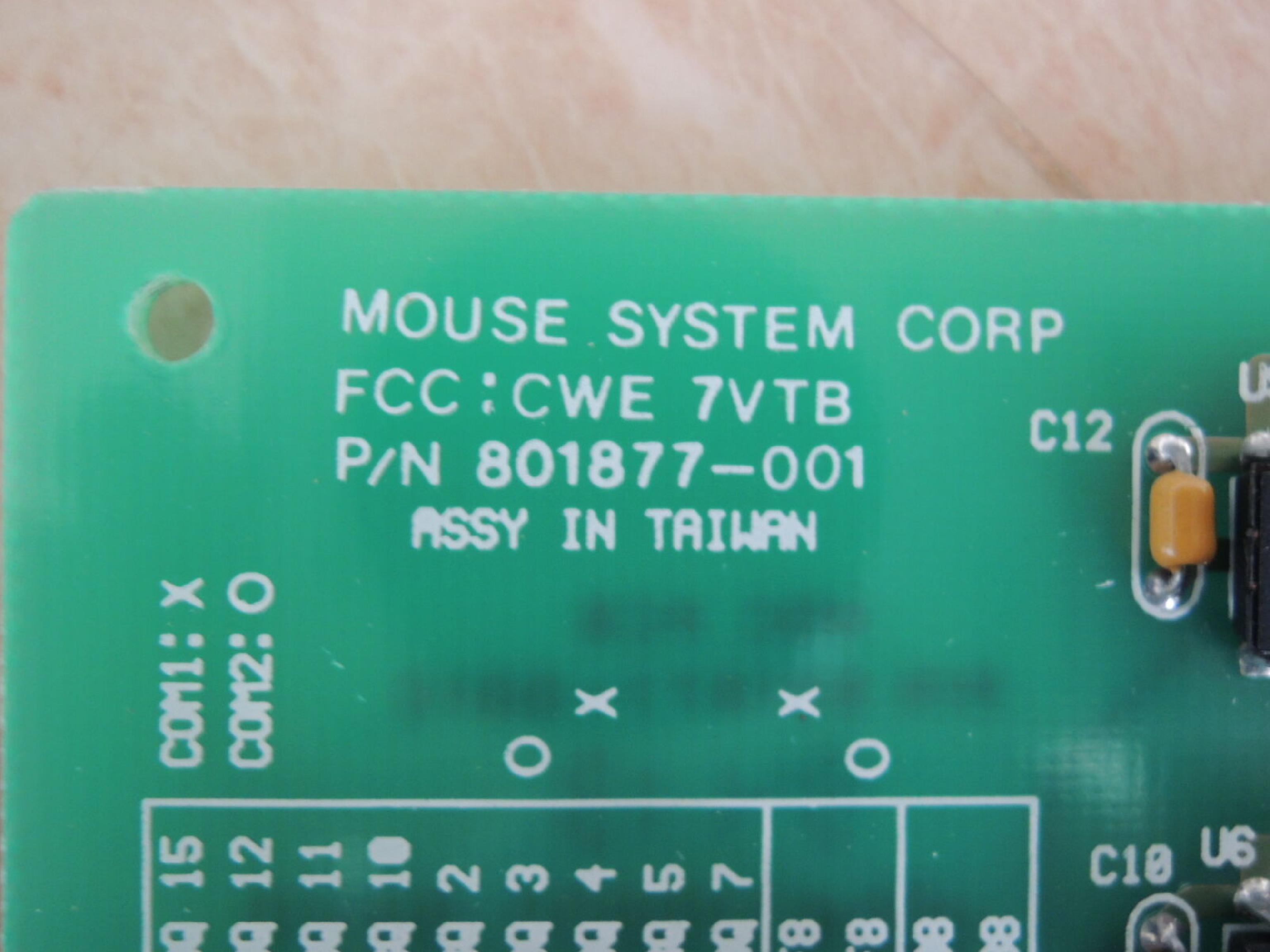 MOUSE SYSTEM CORP 801877-001 16BIT ISA IRQ2 TO IRQ15, I/O 3F8,2F8,338,238 RS232 PORT