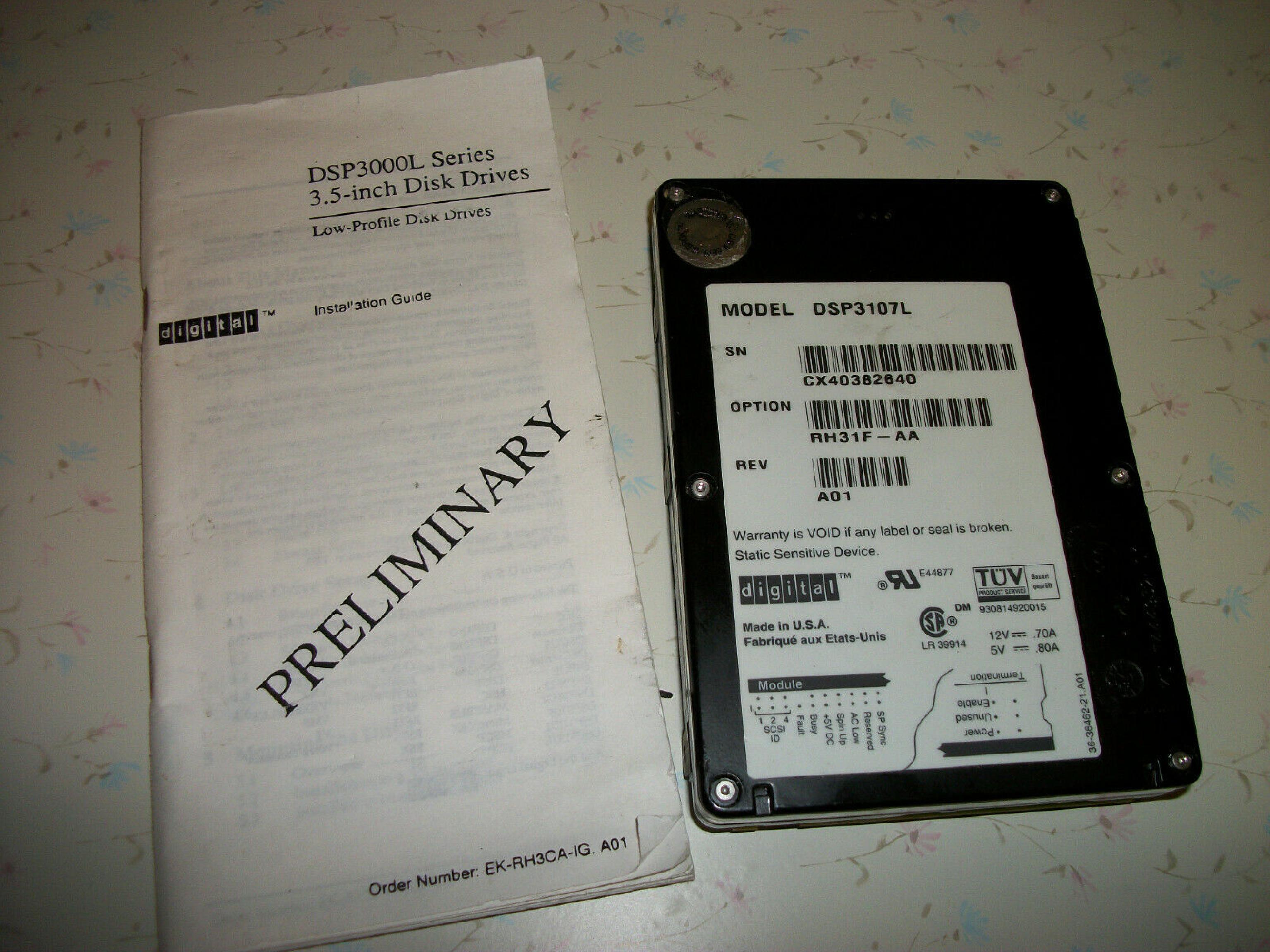 DEC / DIGITAL EQUIPMENT CORPORATION / NCR DSP3107L HARD DISK PULLED FROM SYSTEM 3300 DRIVE