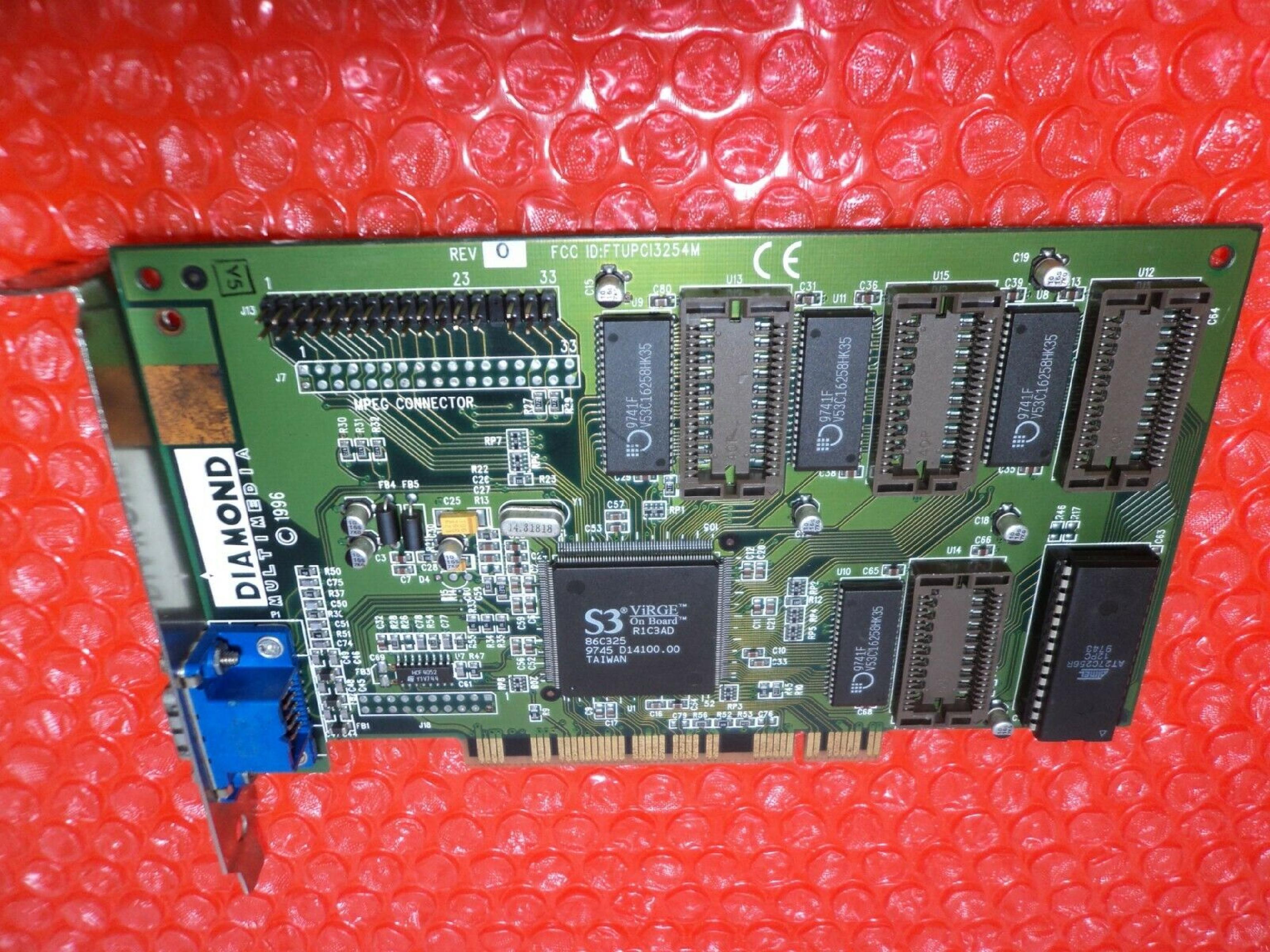 DIAMOND 22030206-005 PCI STEALTH 3D 2000 S3 VIRGE N1EBD 86C325 9630 C14244.00 4MB VIDEO CARD WITH VGA OUTPUT 2MB