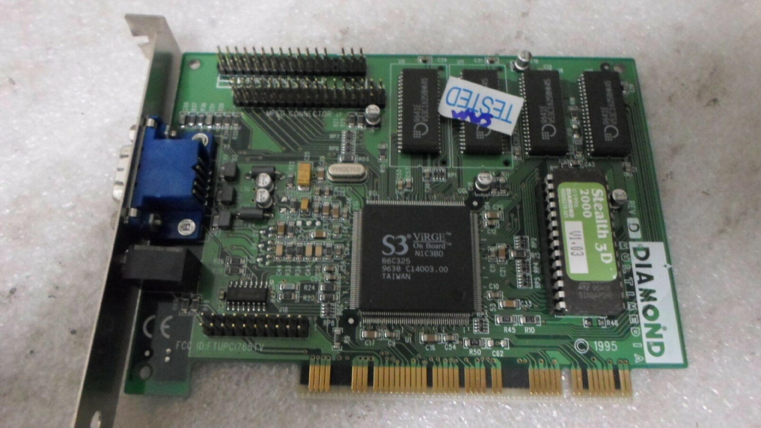 DIAMOND 23030216-403 STEALTH 3D 2000 S3 VIRGE PCI H1E3DD 86C325 BA4695.1 WITH MPEG ADAPTER & TV OUT 23030216-403 VIDEO CARD 4 MB