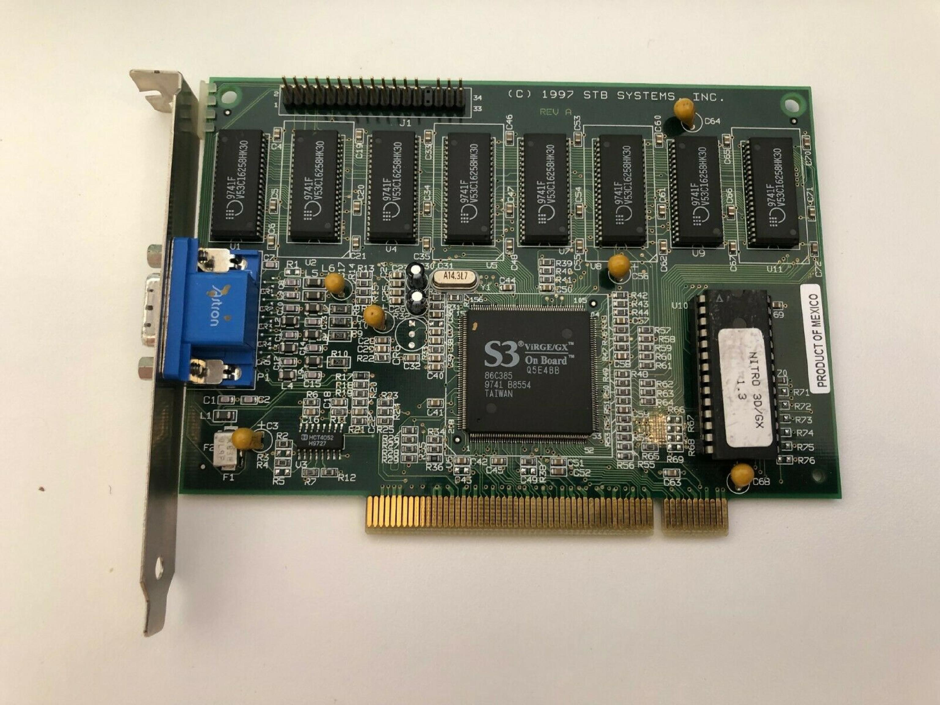 STB SYSTEMS INC / PARADISE 1X0-0489-005 VGA PCI NITRO 3D/GX S3 VIRGE/GX 86C385 VIDEO CARD TRIO64 HAEA2 86C764-P