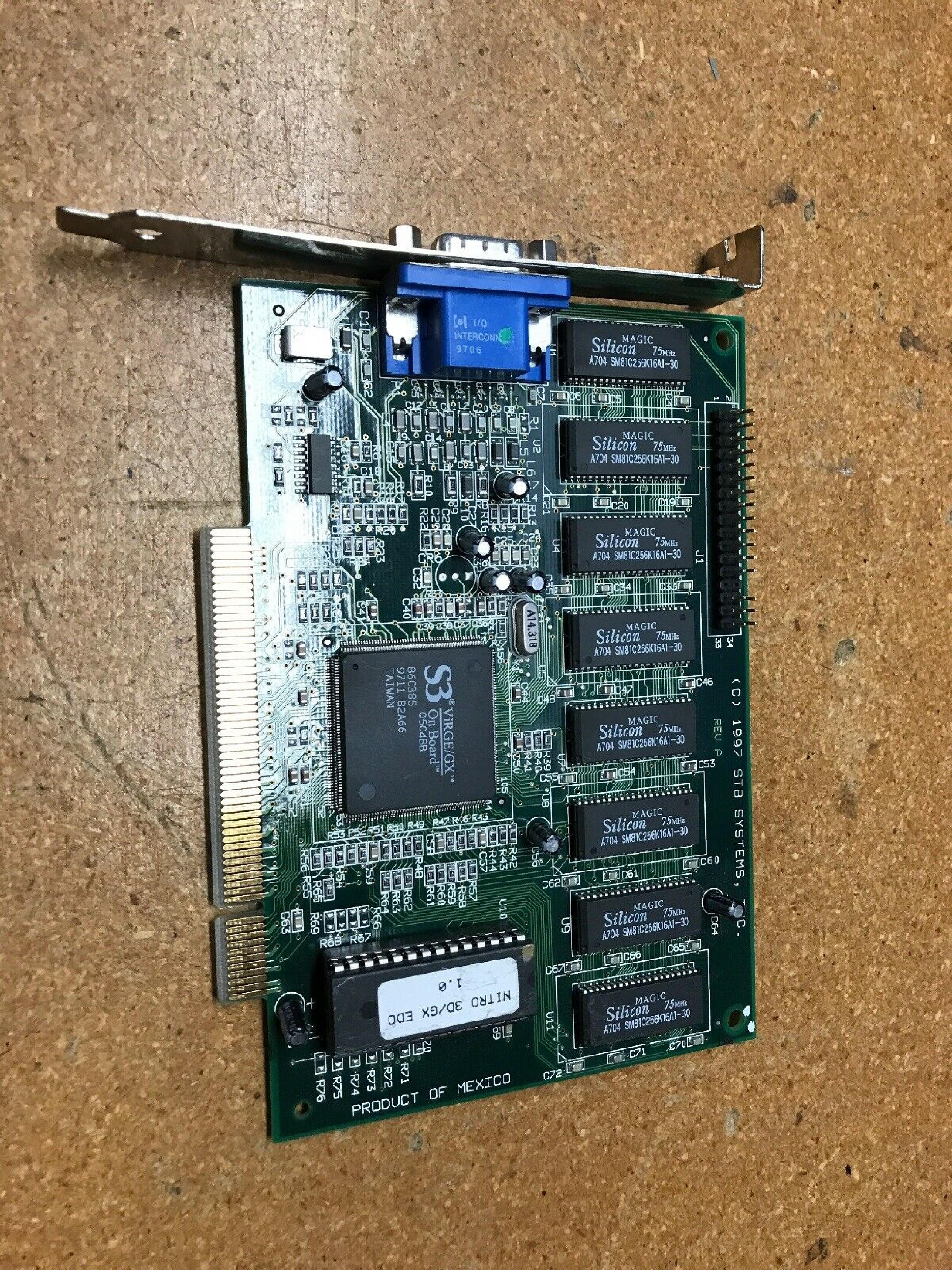 STB SYSTEMS INC / PARADISE 1X0-0489-005 VGA PCI NITRO 3D/GX S3 VIRGE/GX 86C385 VIDEO CARD TRIO64 HAEA2 86C764-P