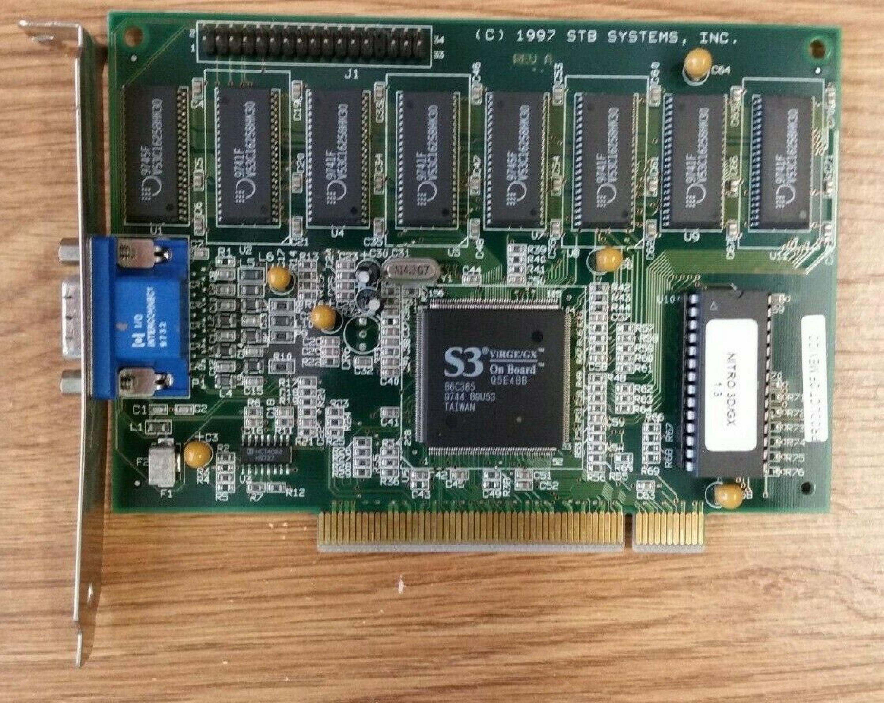 STB SYSTEMS INC / PARADISE 1X0-0489-005 VGA PCI NITRO 3D/GX S3 VIRGE/GX 86C385 VIDEO CARD TRIO64 HAEA2 86C764-P