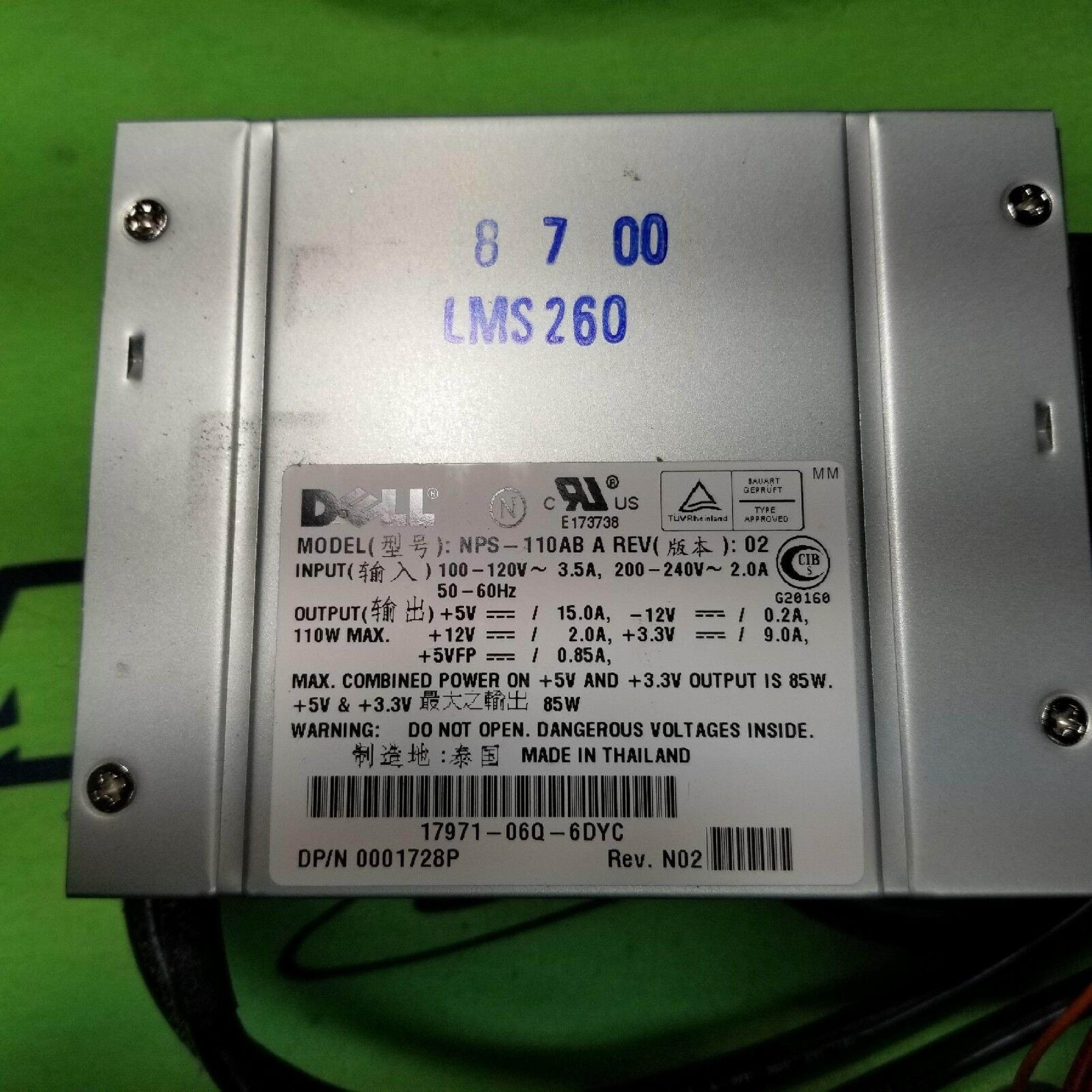 DELL 1728P 85 WATT POWER SUPPLY 110W ATX WITH REMOTE POWER/SWITCH