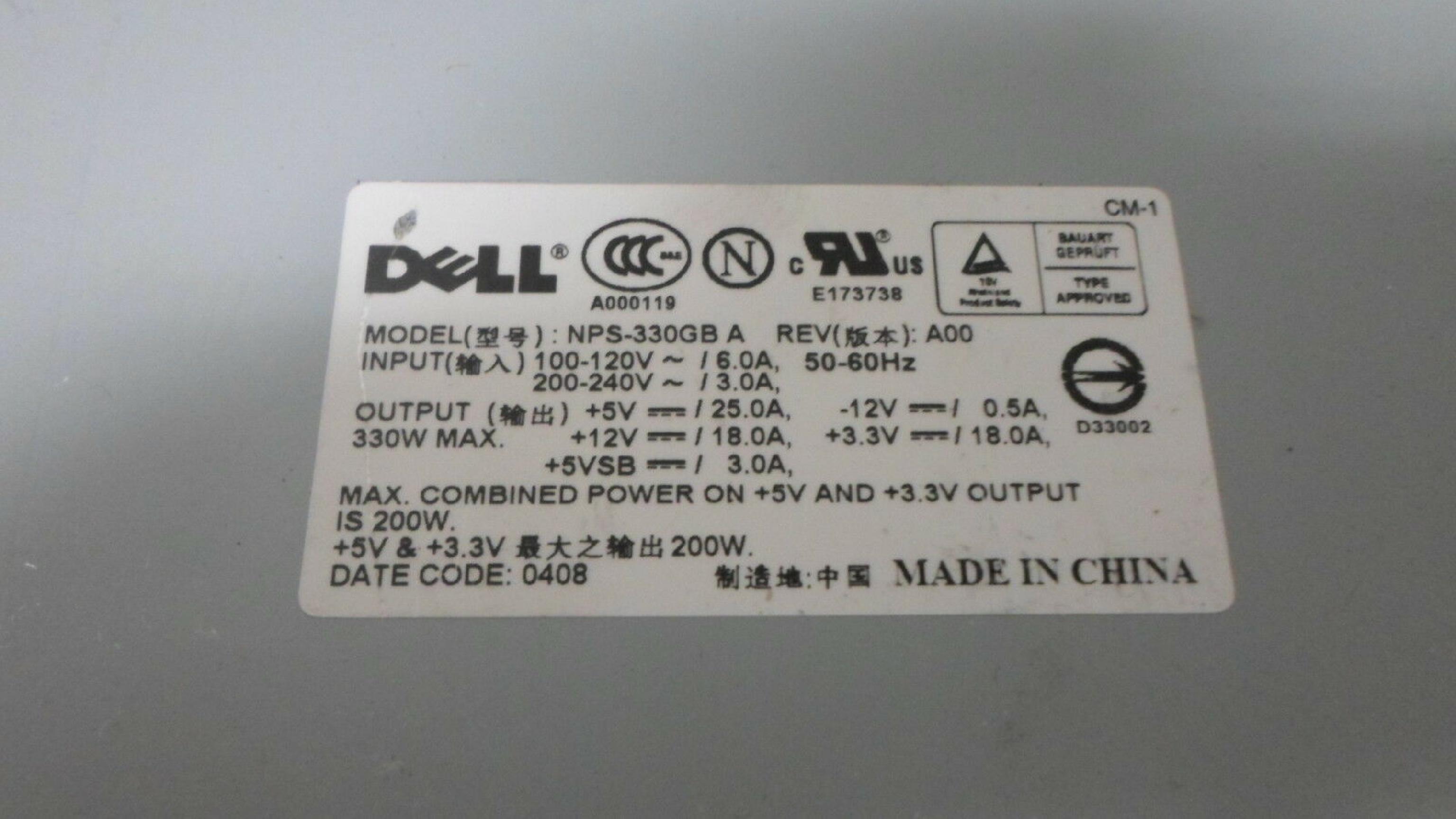 DELL 0F1525 330 WATT ATX POWER SUPPLY EDGE & DIMENSION 330WATT