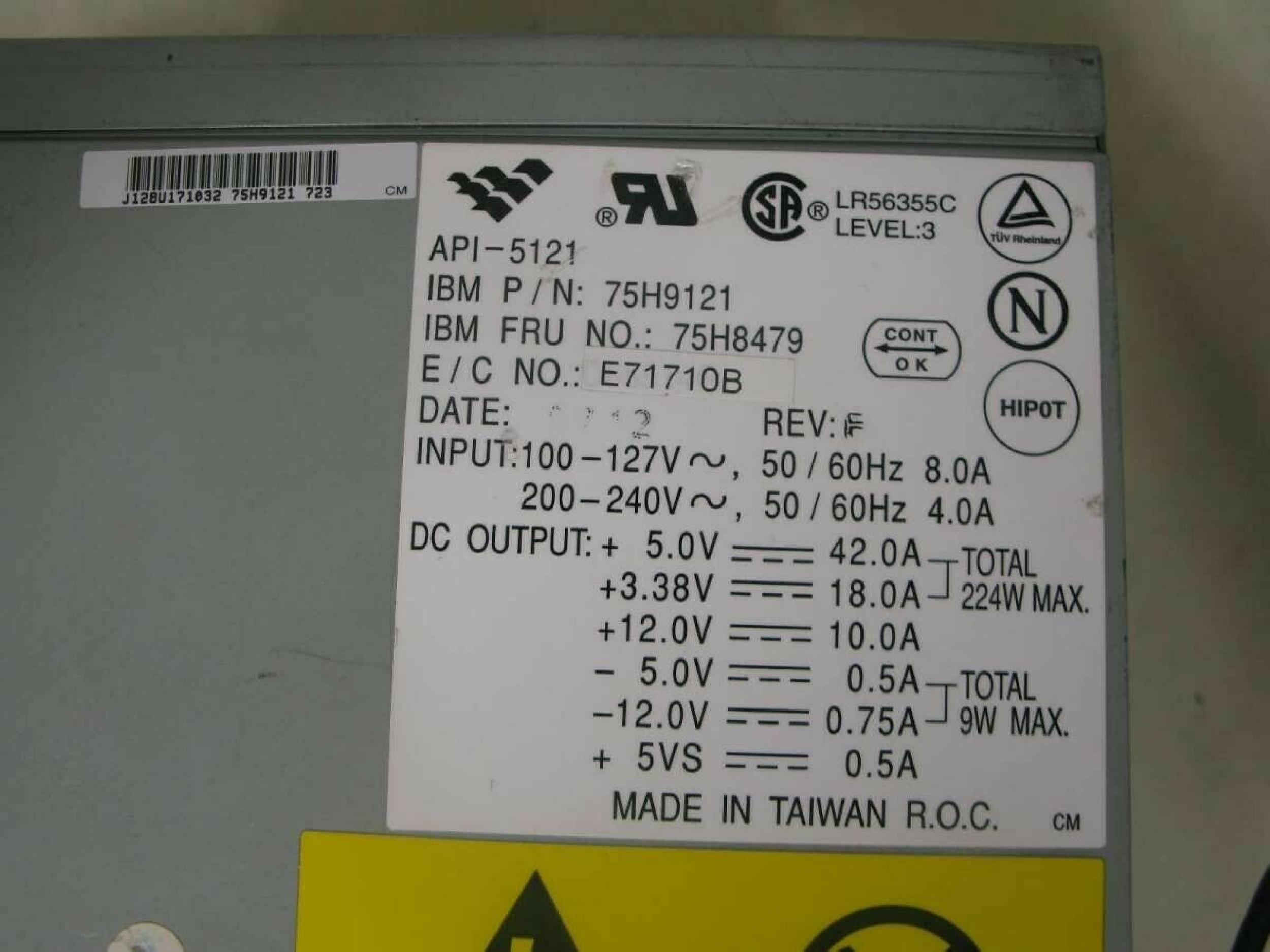 IBM 75H9121 224 WATT POWER SUPPLY