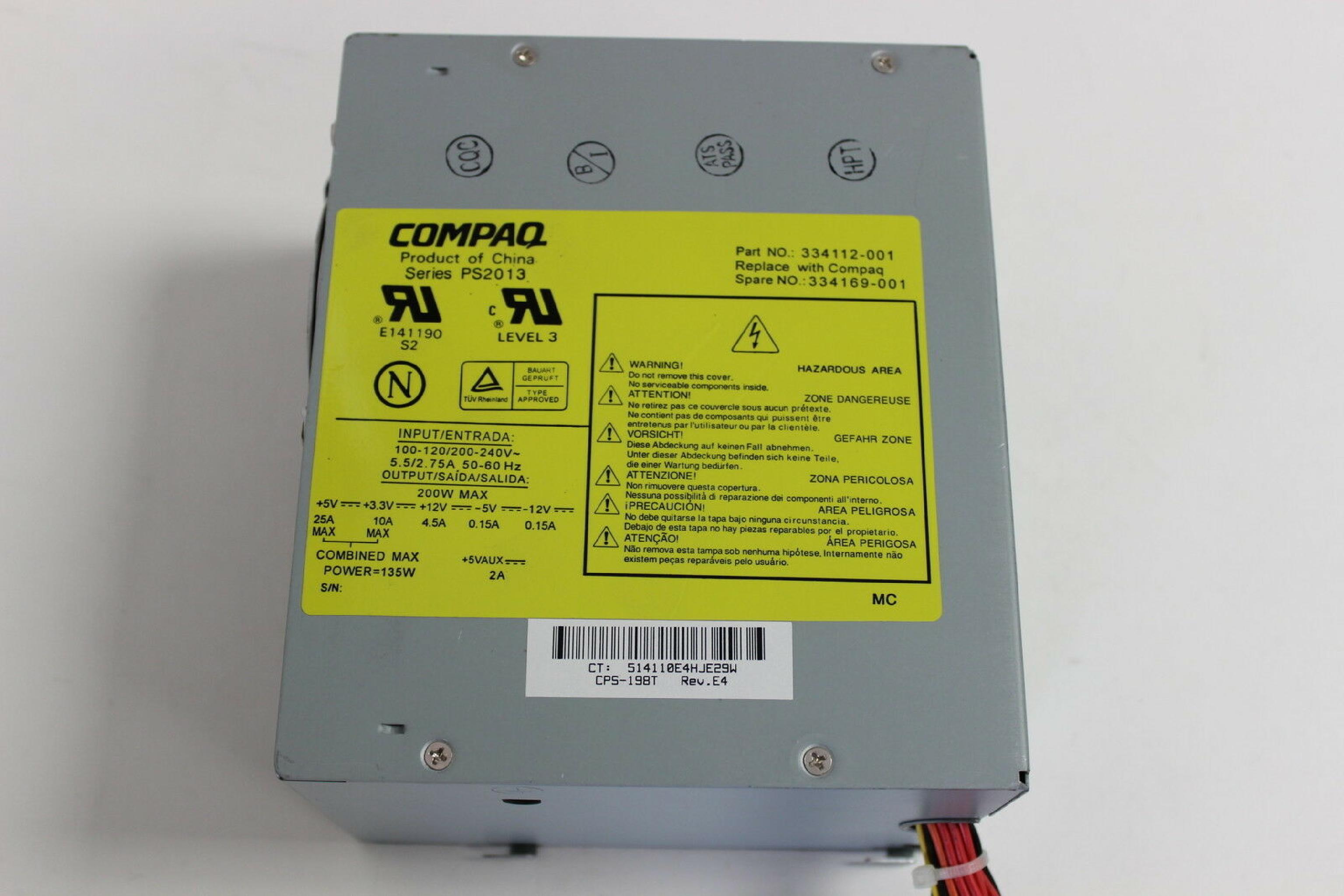 COMPAQ / HEWLETT PACKARD / HP 334169-001 135W POWER SUPPLY 200 WATT DESKPRO