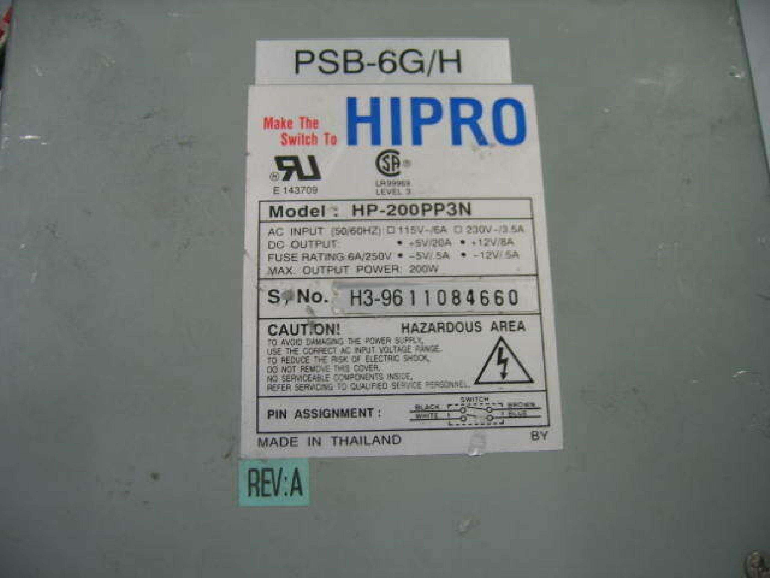 HIPRO HP-200PP3N POWER SUPPLY 200 WATT AT STYLE