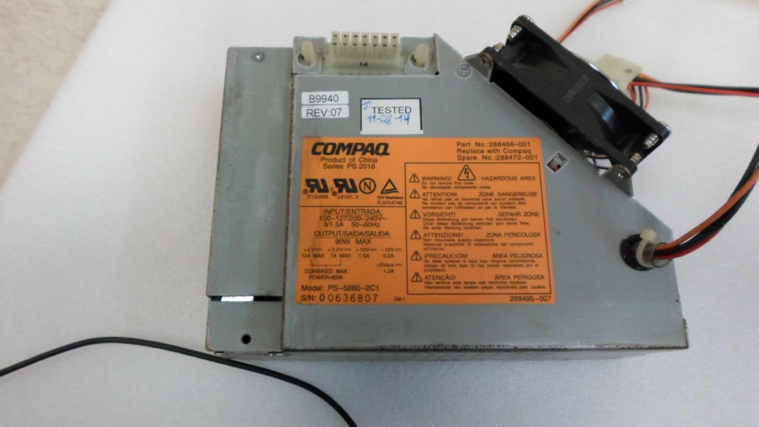 COMPAQ / HEWLETT PACKARD / HP 288472-001 90 WATT POWER SUPPLY DESKPRO EN SSF