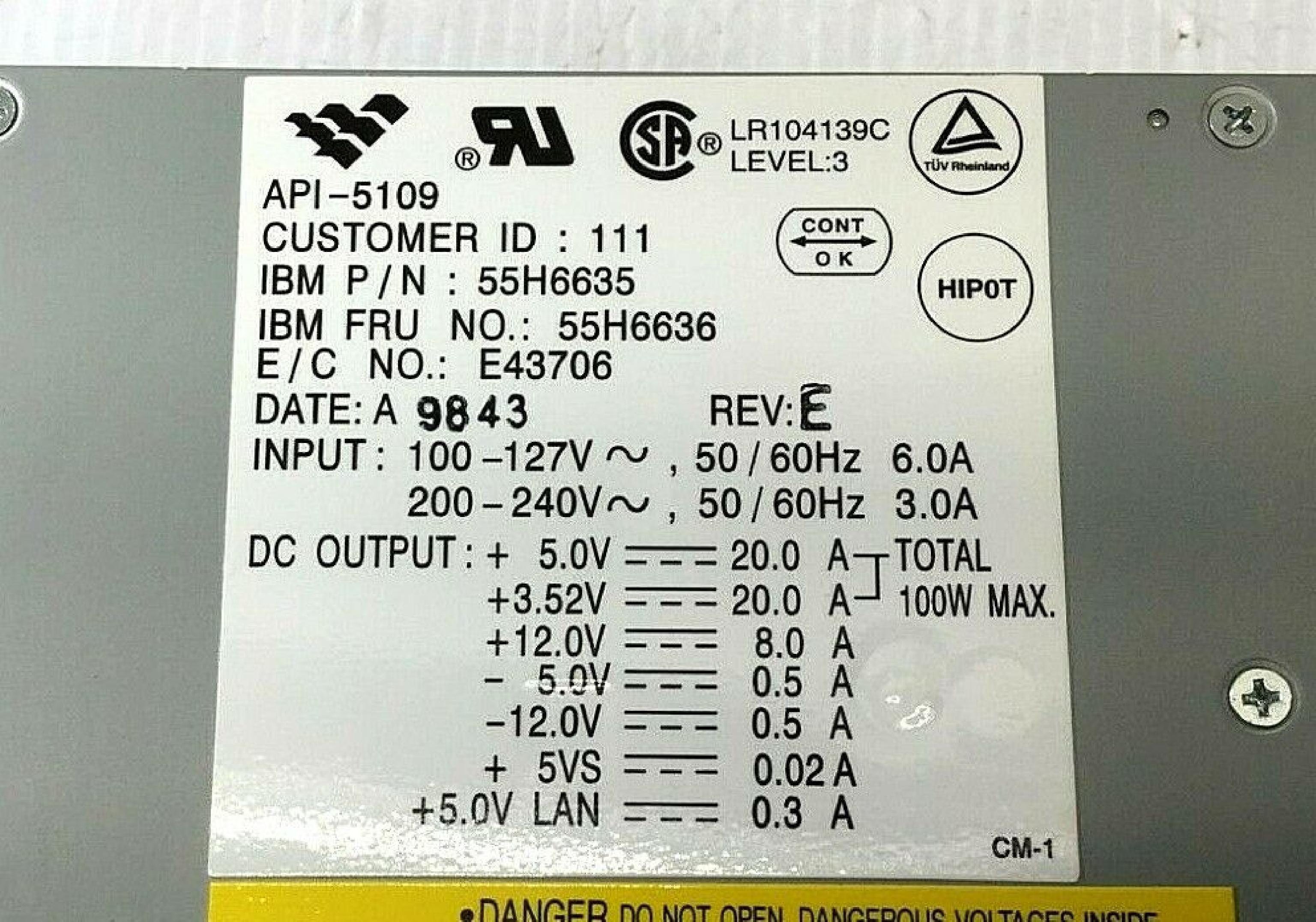 IBM 55H6636 POWER SUPPLY AT 200 WATT