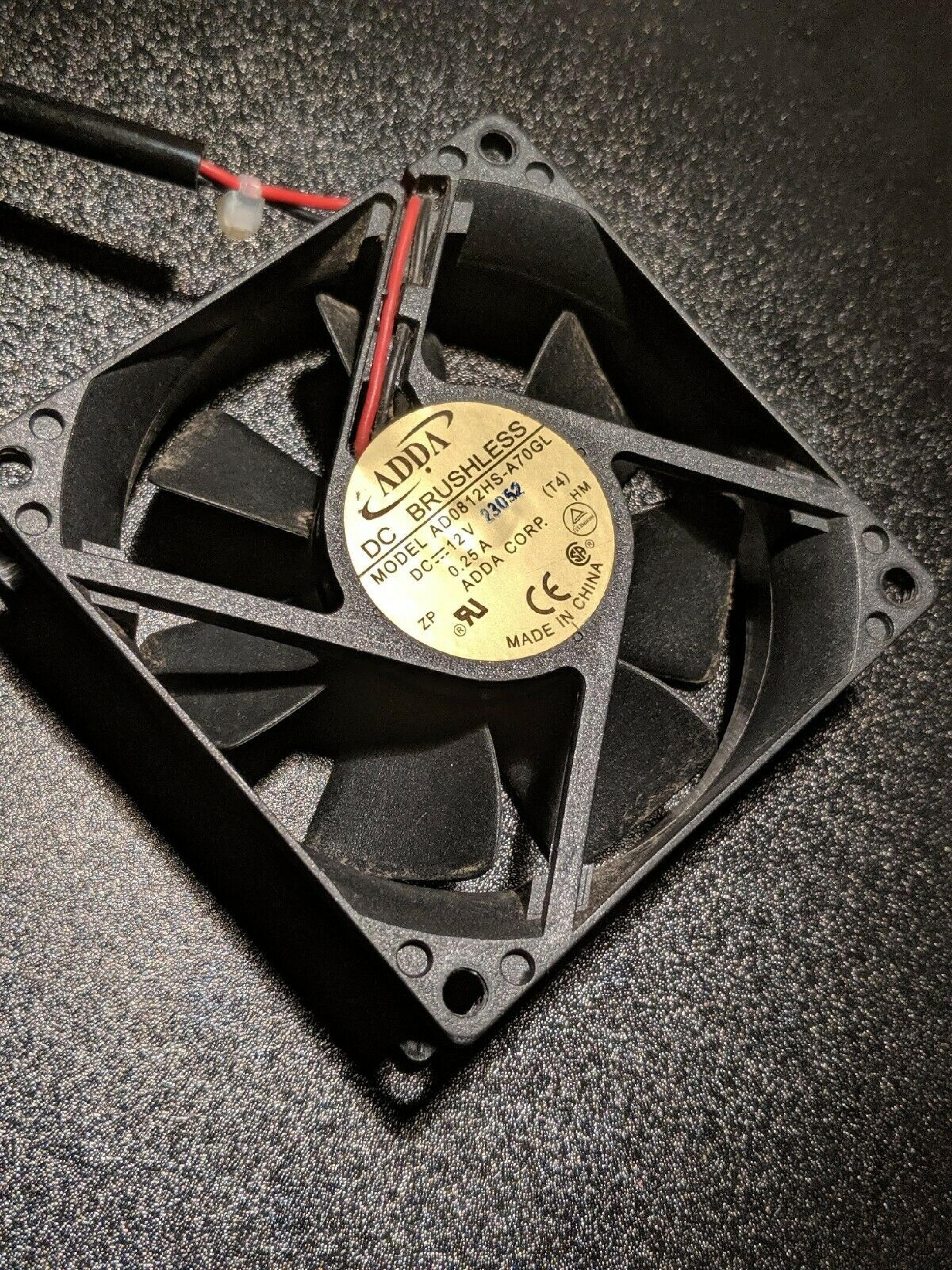 ADDA CORP. AD0812HS-A70GL 12VDC .25A FAN 80MM X 25MM WITH 2 WIRE CABLE AND 4 PIN MOLEX CONNECTOR