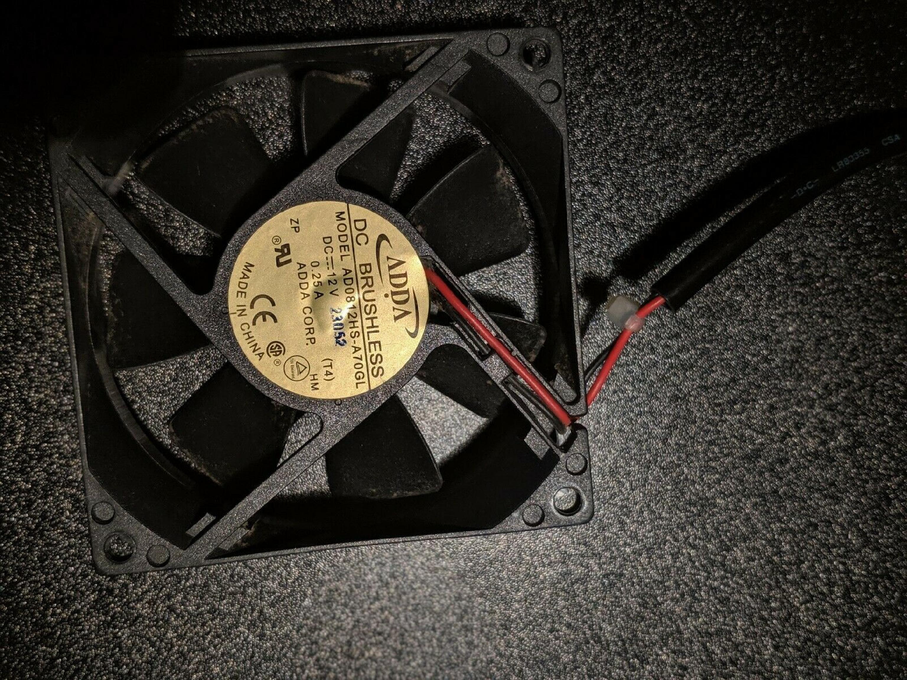 ADDA CORP. AD0812HS-A70GL PULL 12VDC .25A FAN 80MM X 25MM WITH 2 WIRE CABLE