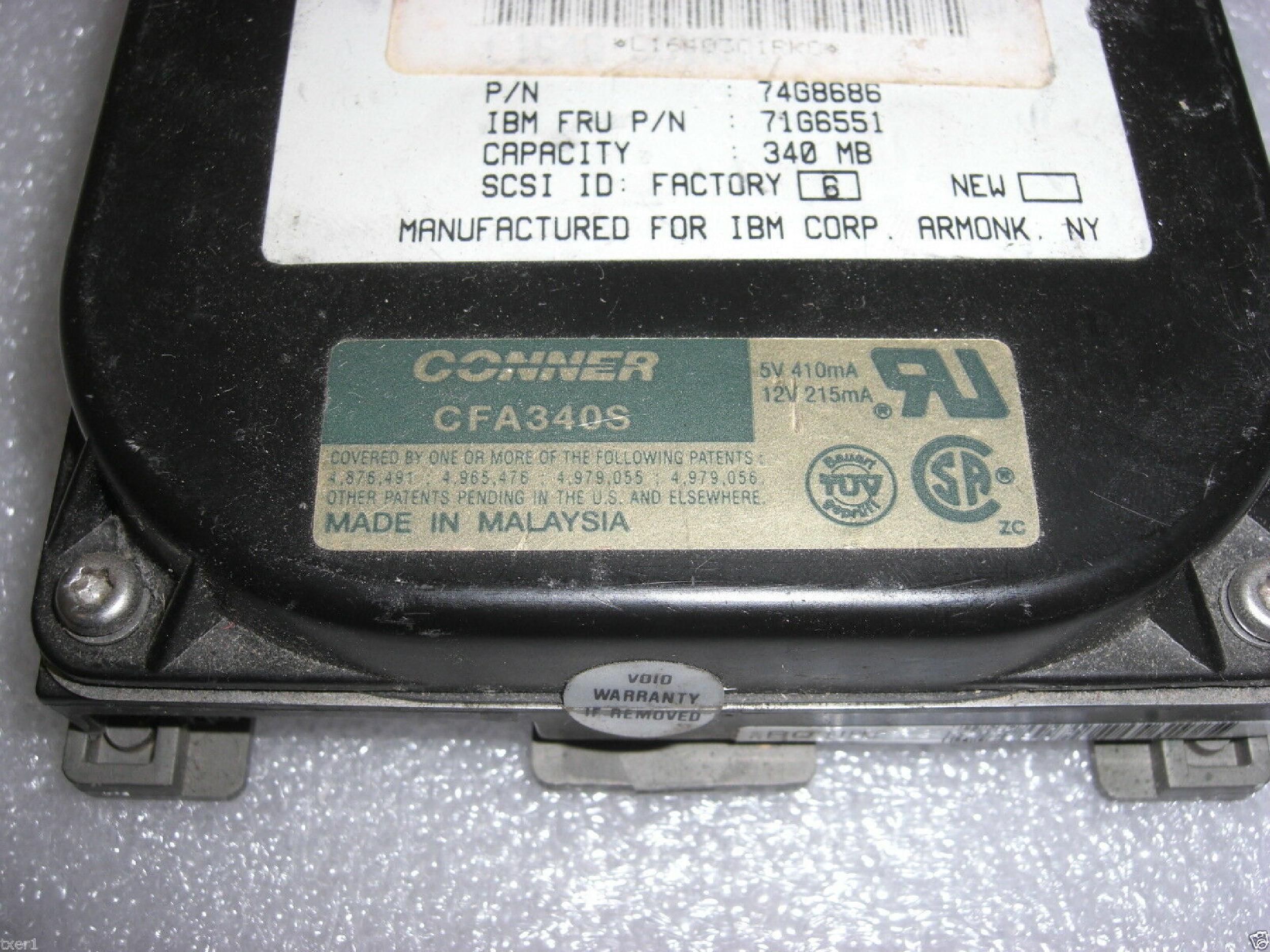 IBM 74G8686 CONNER IDE HARD DRIVE 3.5 INCH 340MB