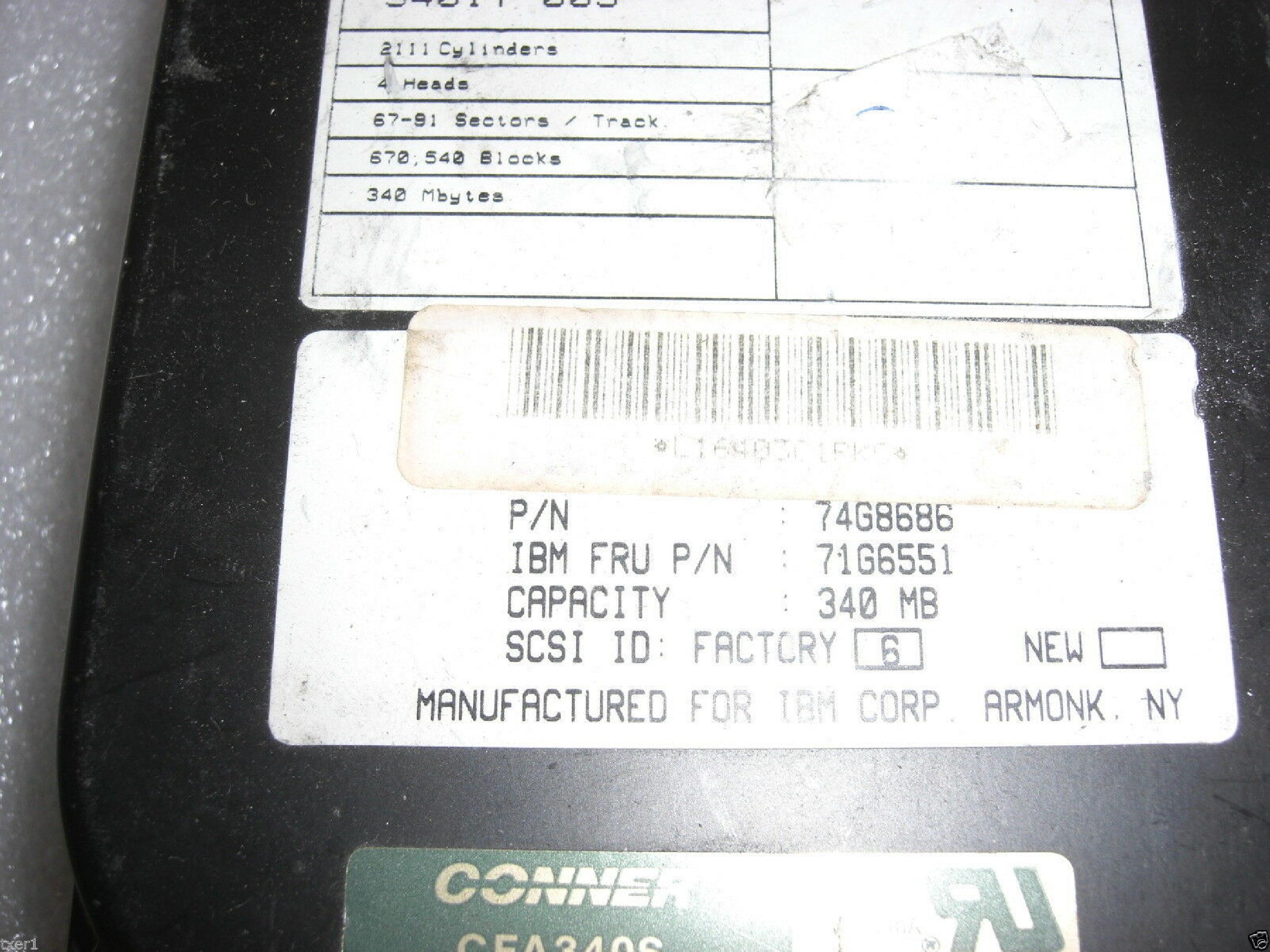 IBM 74G8686 CONNER IDE HARD DRIVE 3.5 INCH 340MB